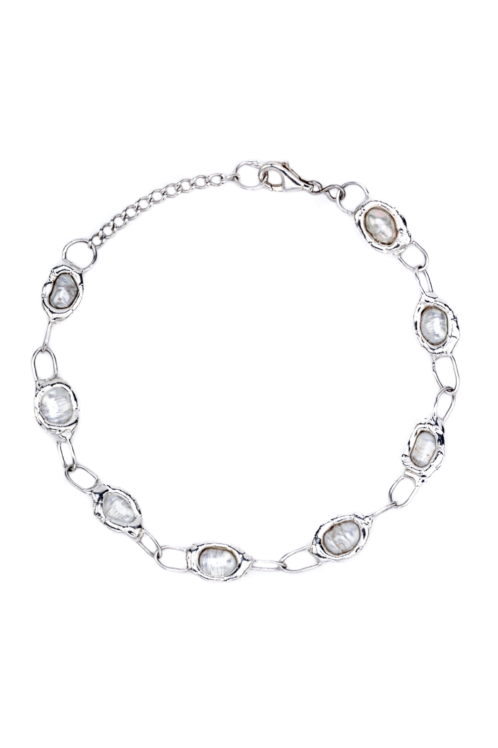 Silver Pearl Link Chain Bracelet