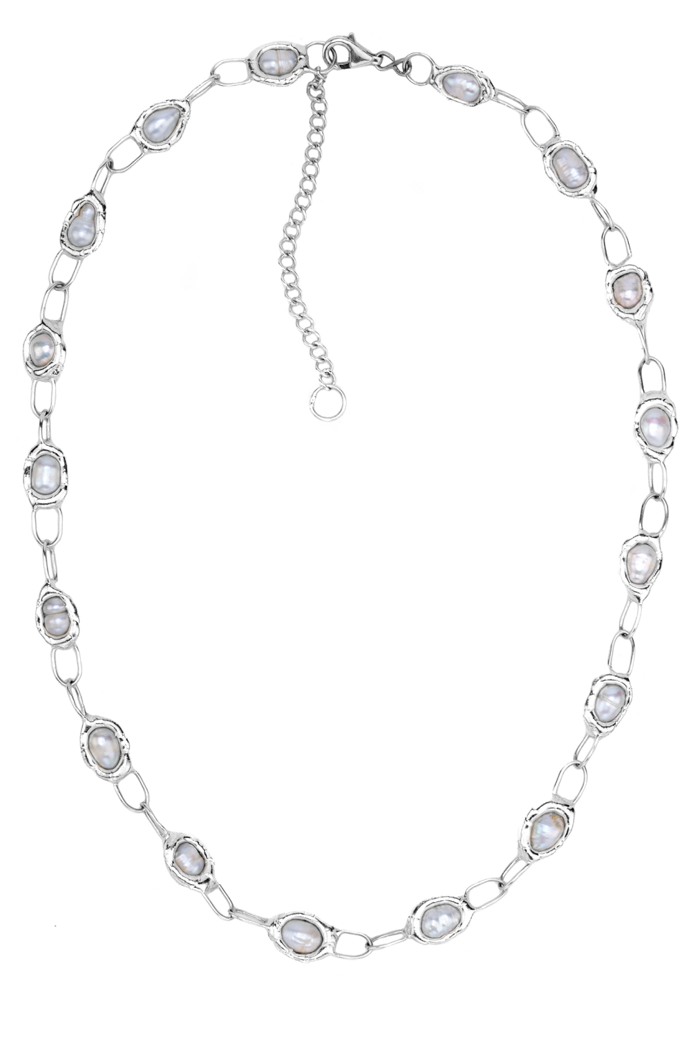 Silver Pearl Link Chain Necklace
