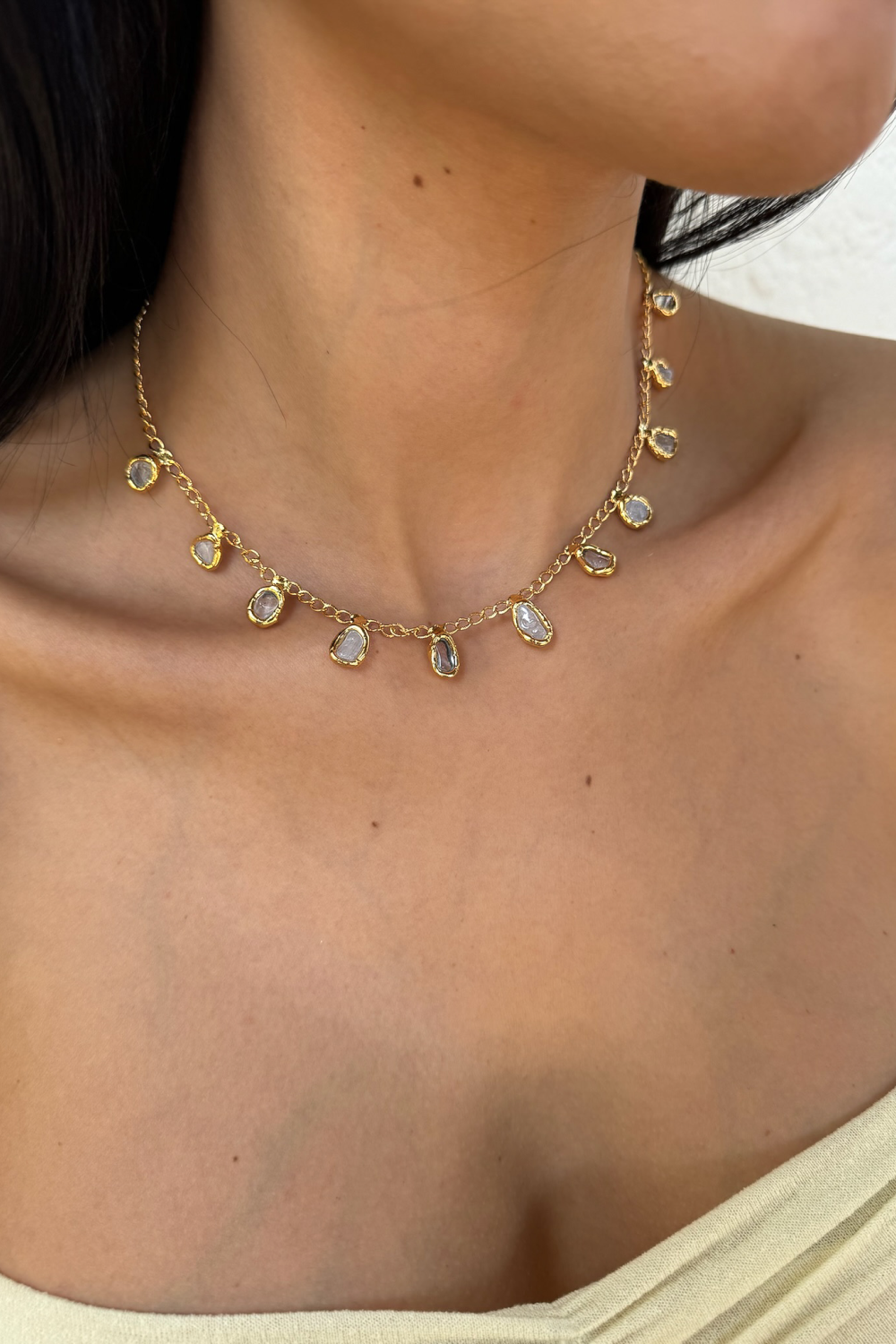 Crystal Two-Tone Necklace in Gold