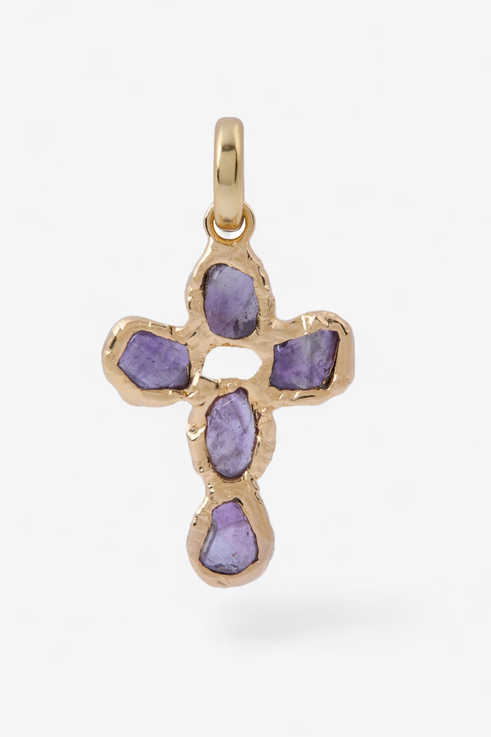 Amethyst Cross Charm in Gold
