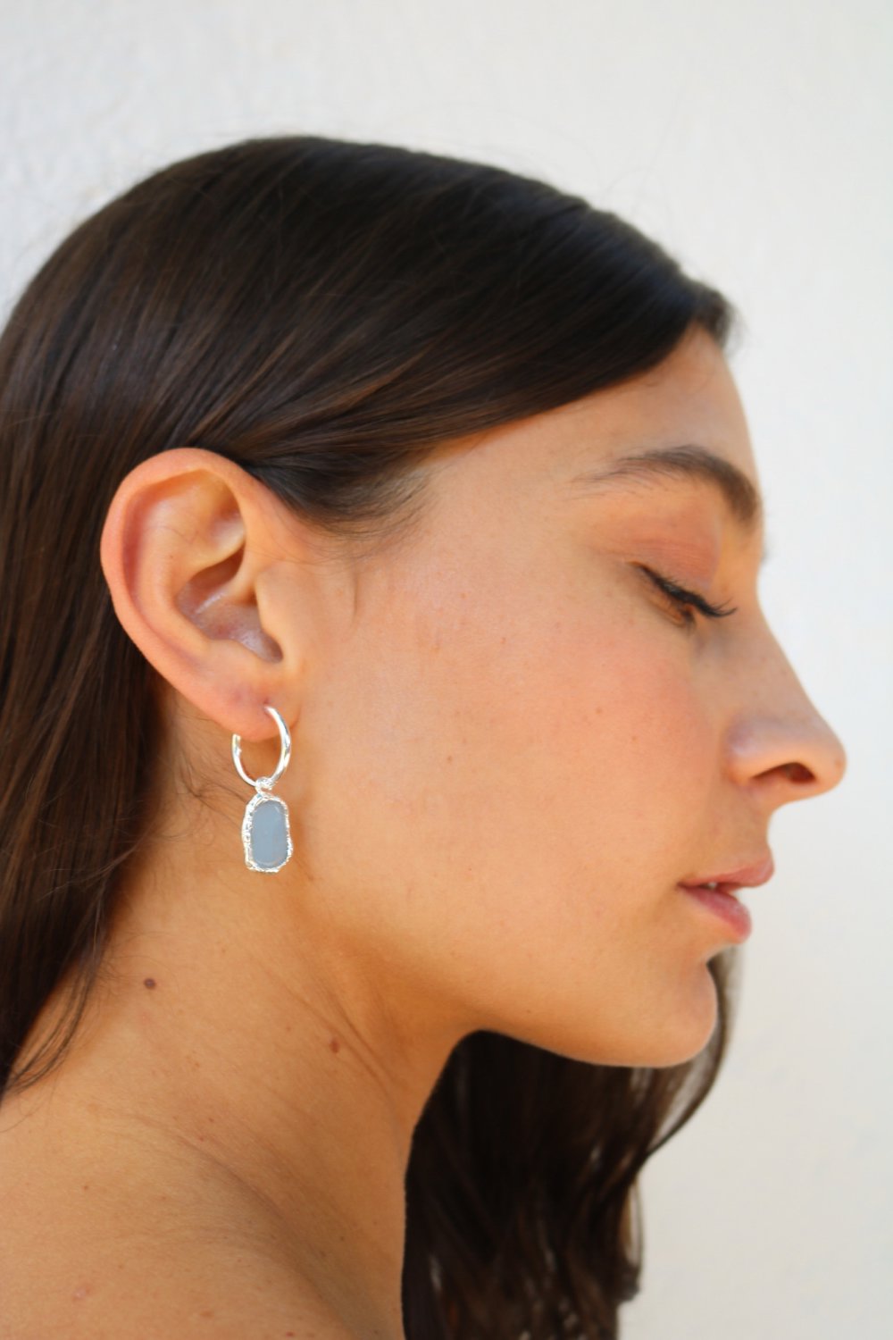 Aquamarine Charm Hoops in Silver