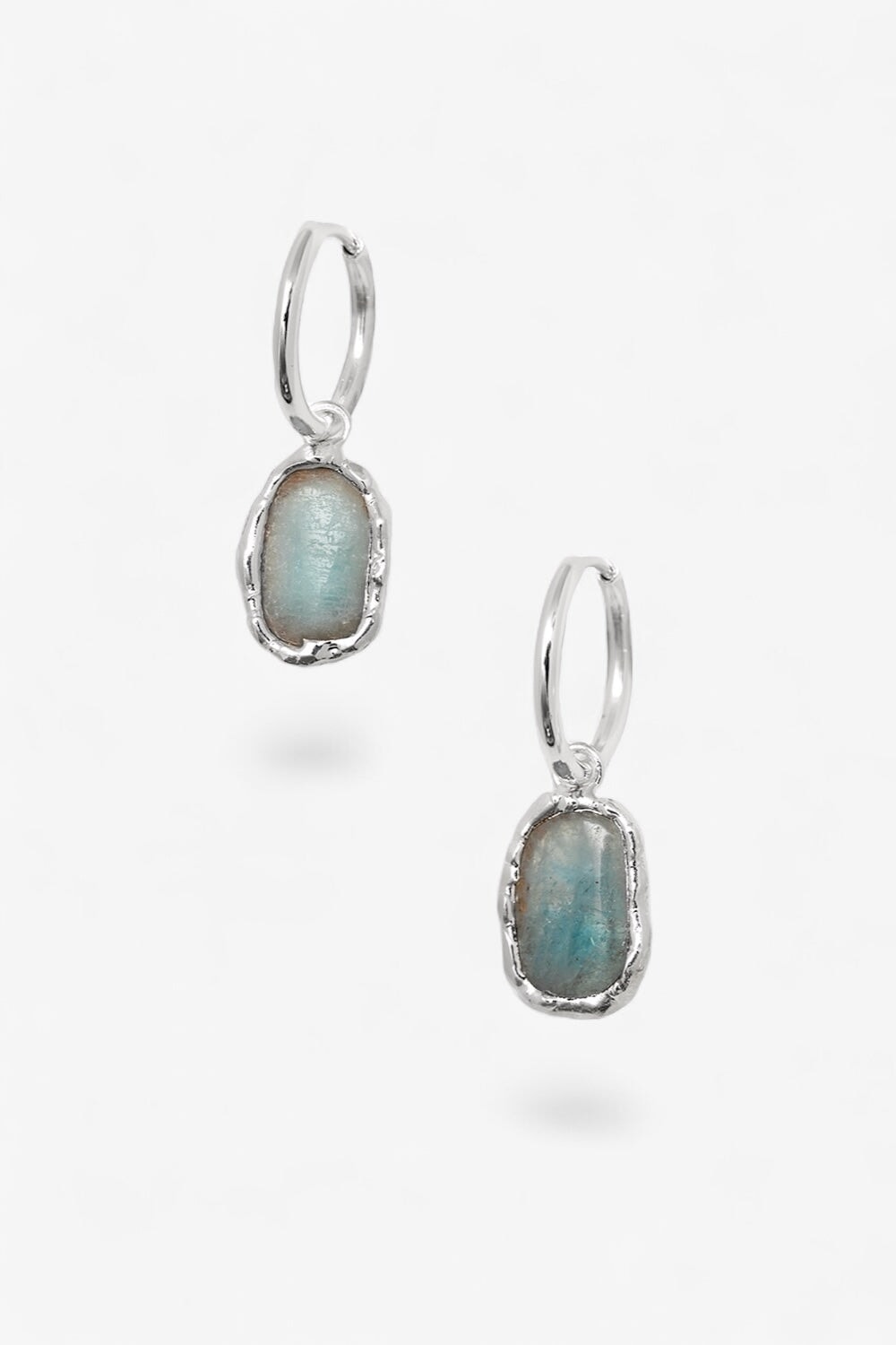 Aquamarine Charm Hoops in Silver