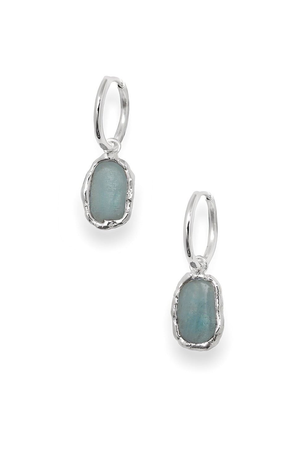 Aquamarine Charm Hoops in Silver