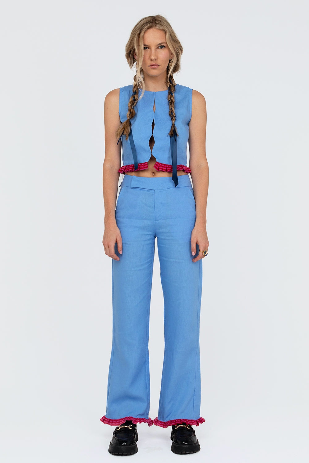 Blue Linen Bugambilia Top