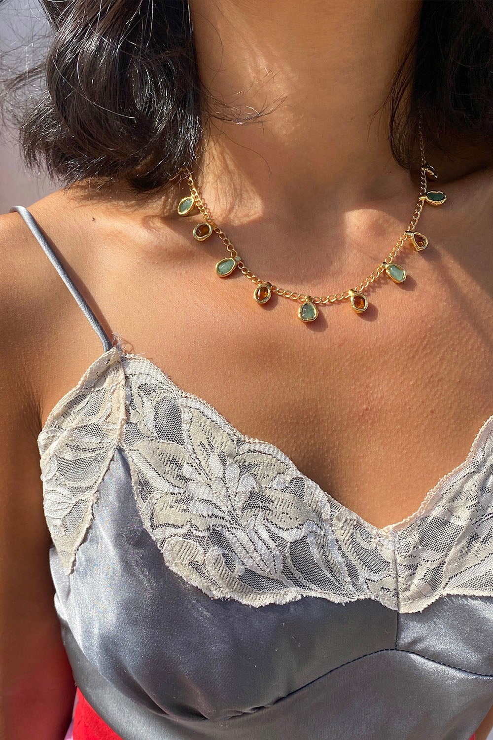 Citrine and Jade Necklace in Gold