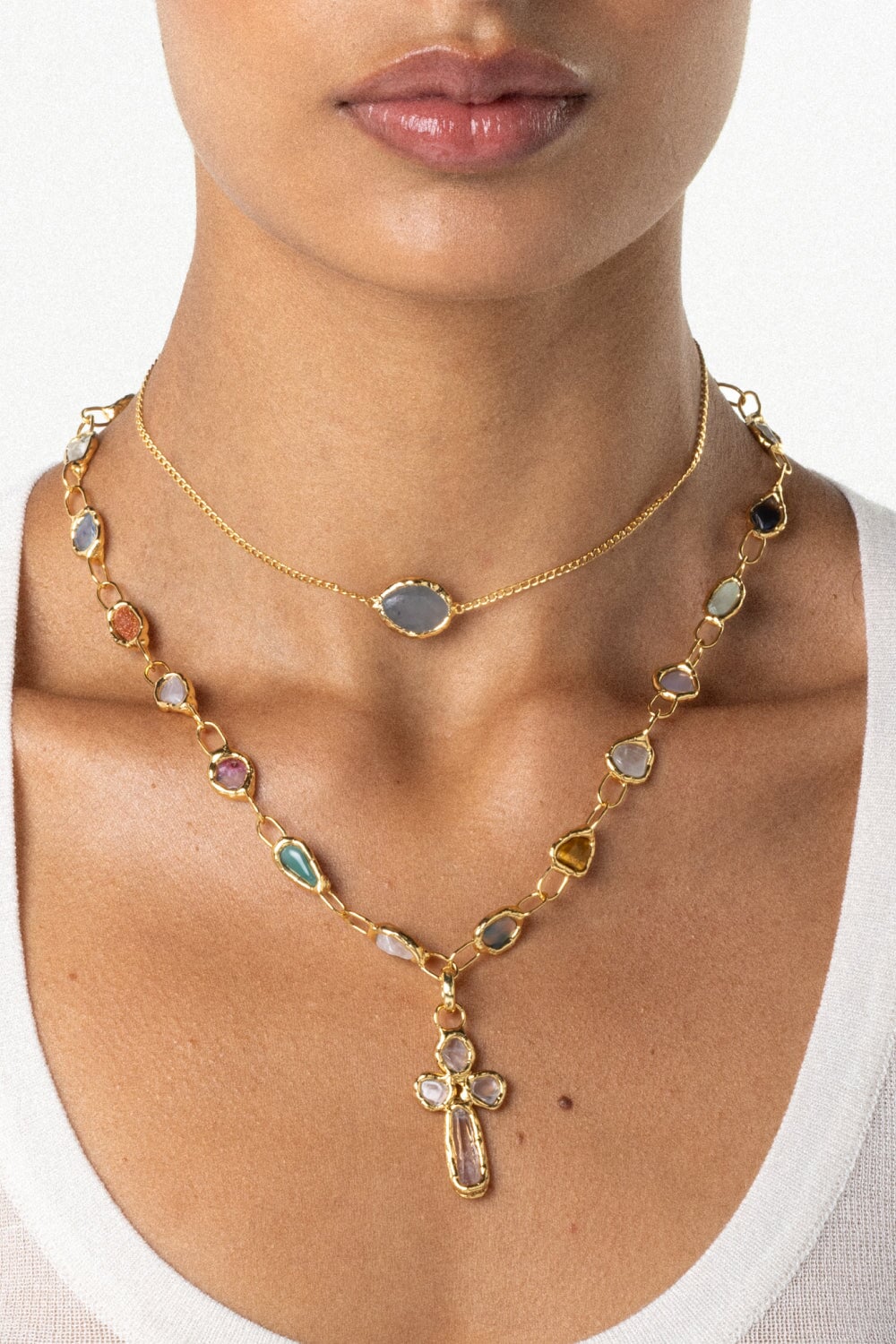 Crystal Chakra Necklace in Gold