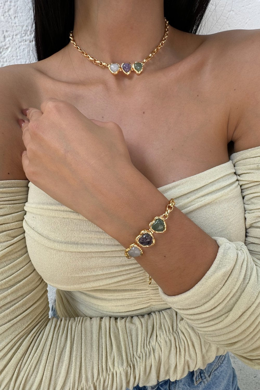 Crystal Heart Bracelet in Gold