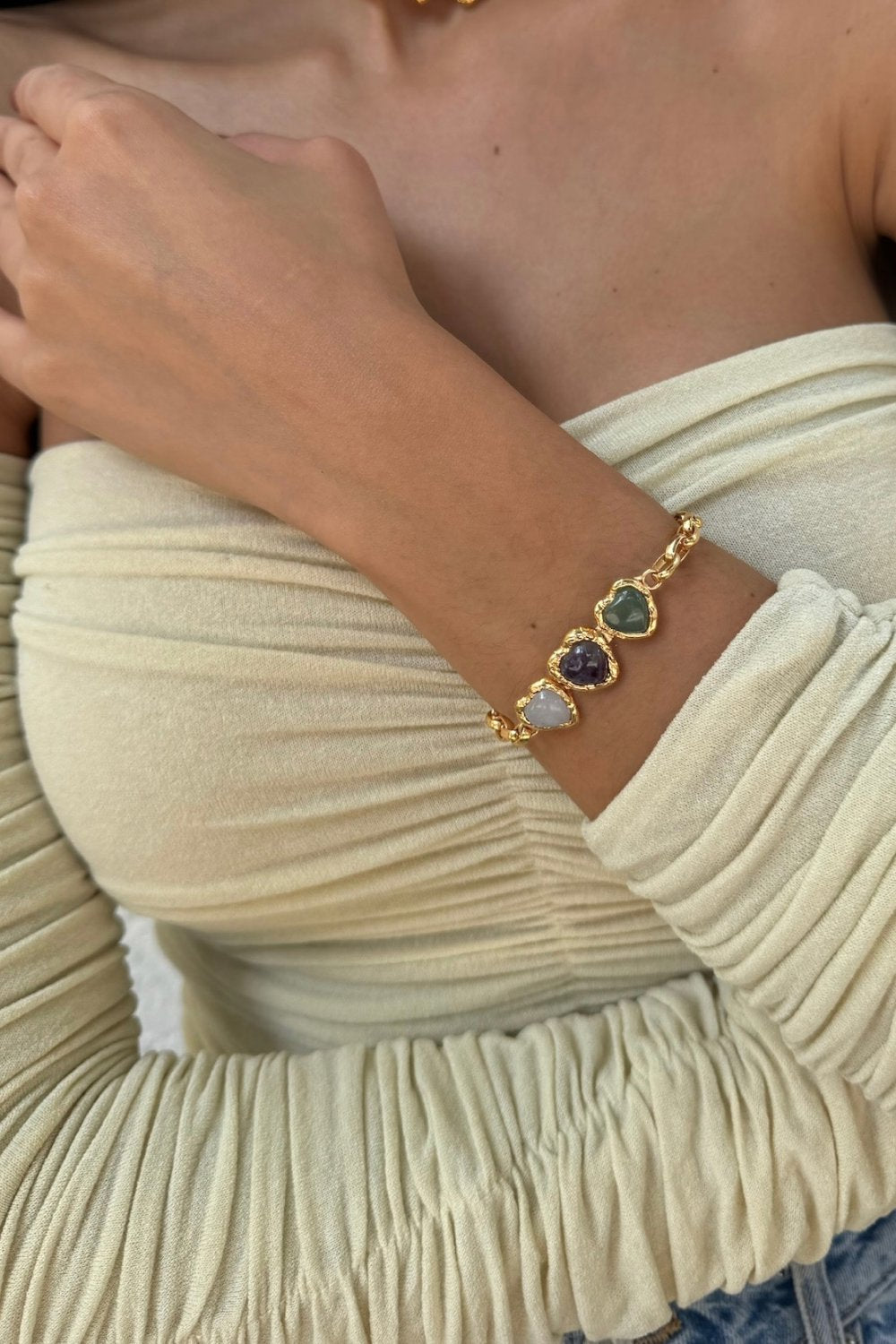 Crystal Heart Bracelet in Gold