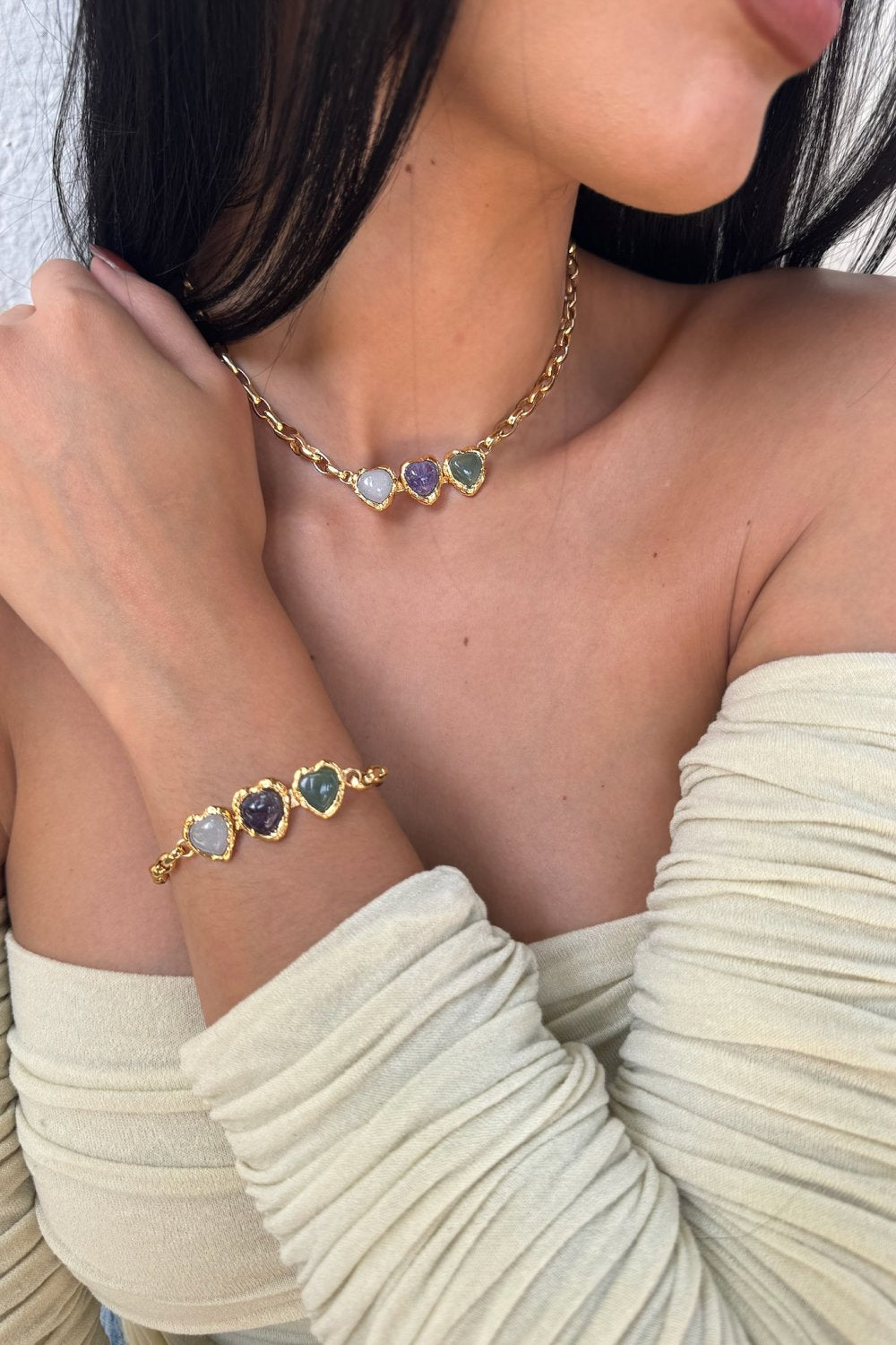 Crystal Heart Bracelet in Gold