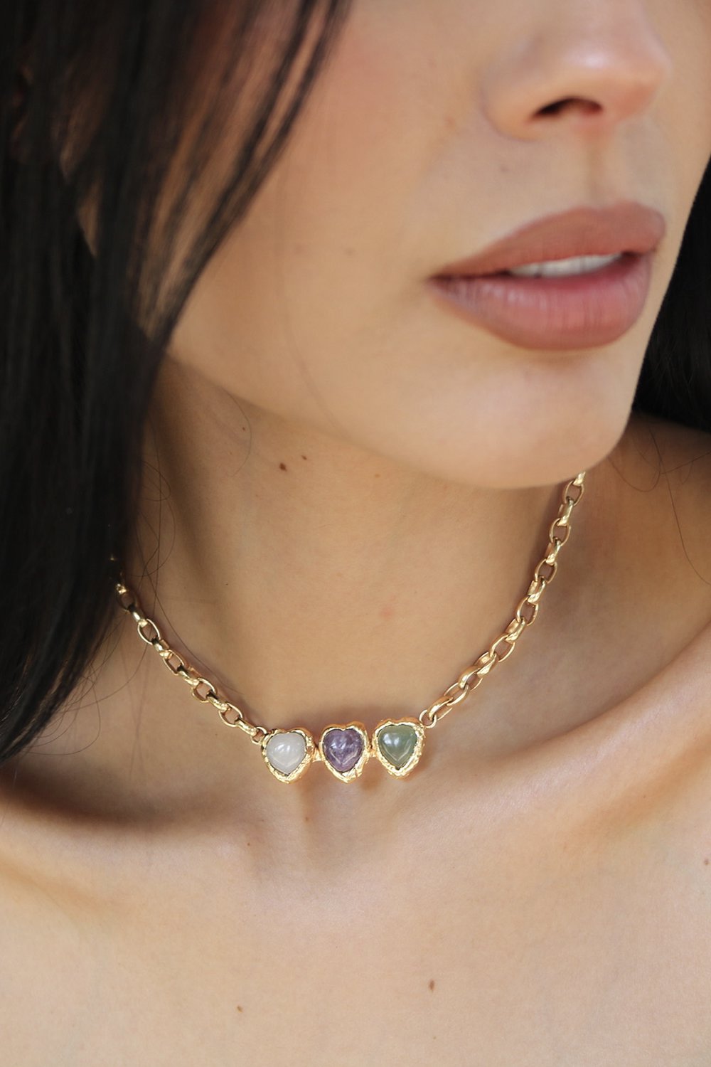 Crystal Heart Necklace in Gold