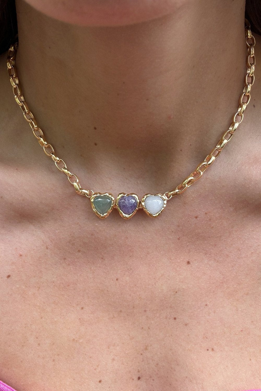 Crystal Heart Necklace in Gold