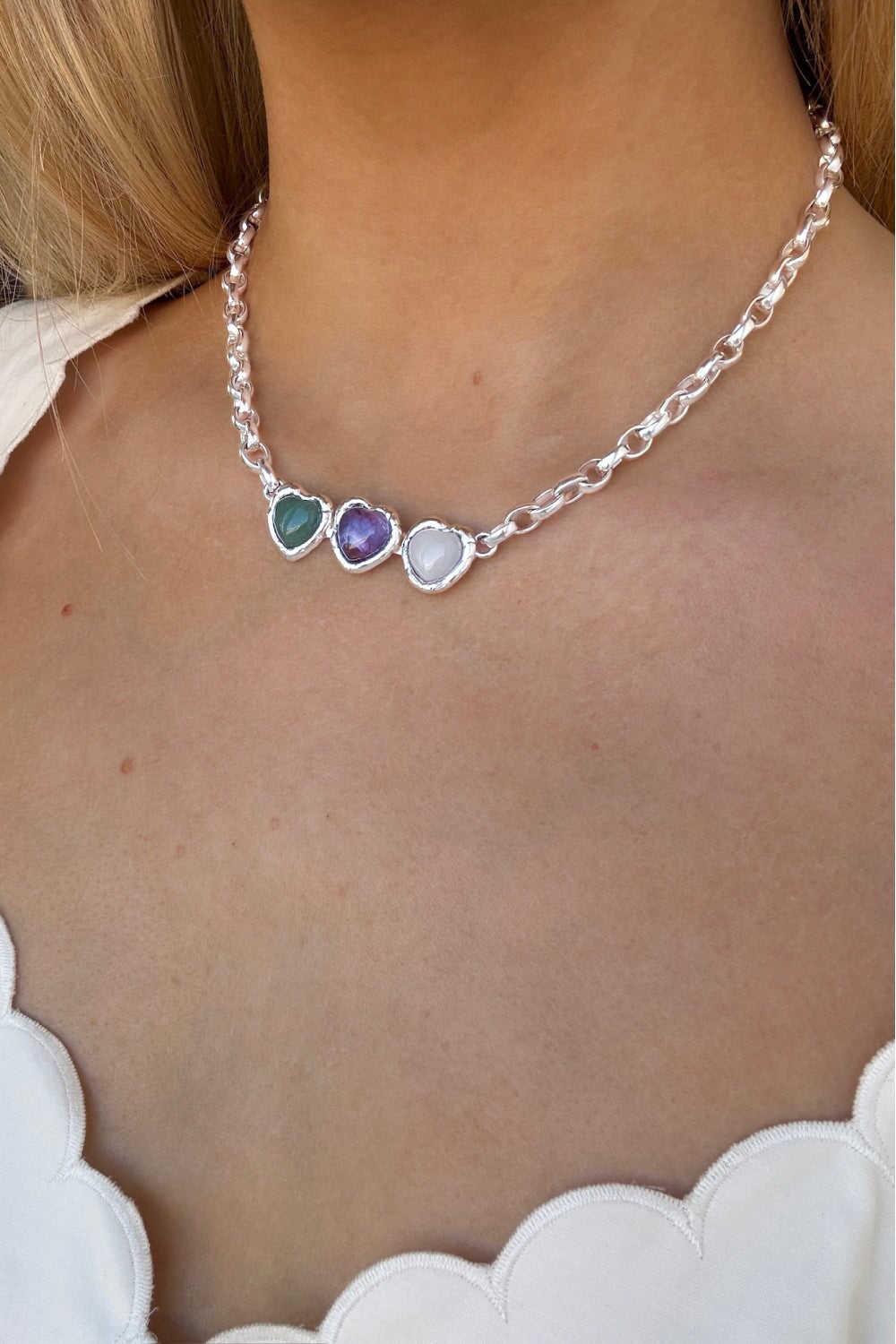 Crystal Heart Necklace in Silver