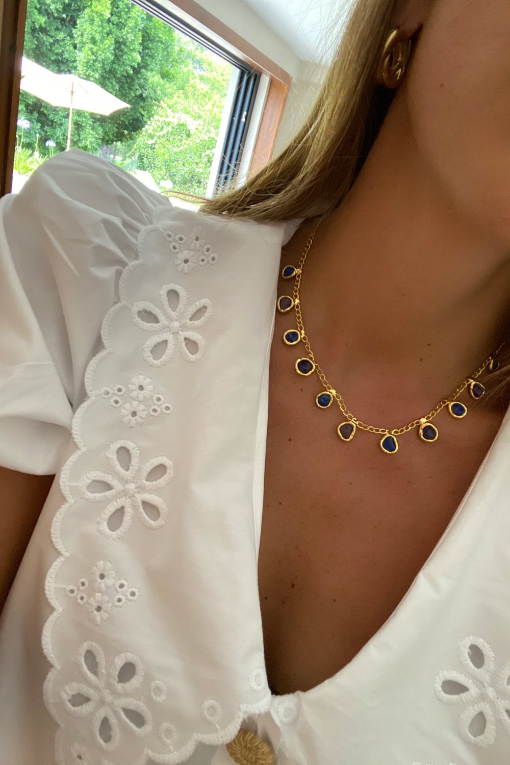 Blue and Purple Agate Necklace in Gold