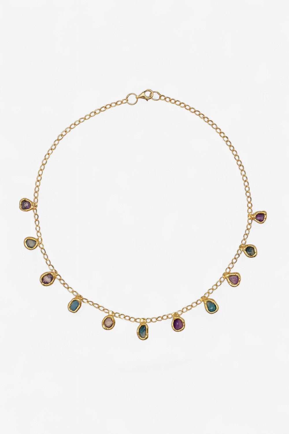 Blue and Purple Agate Necklace in Gold