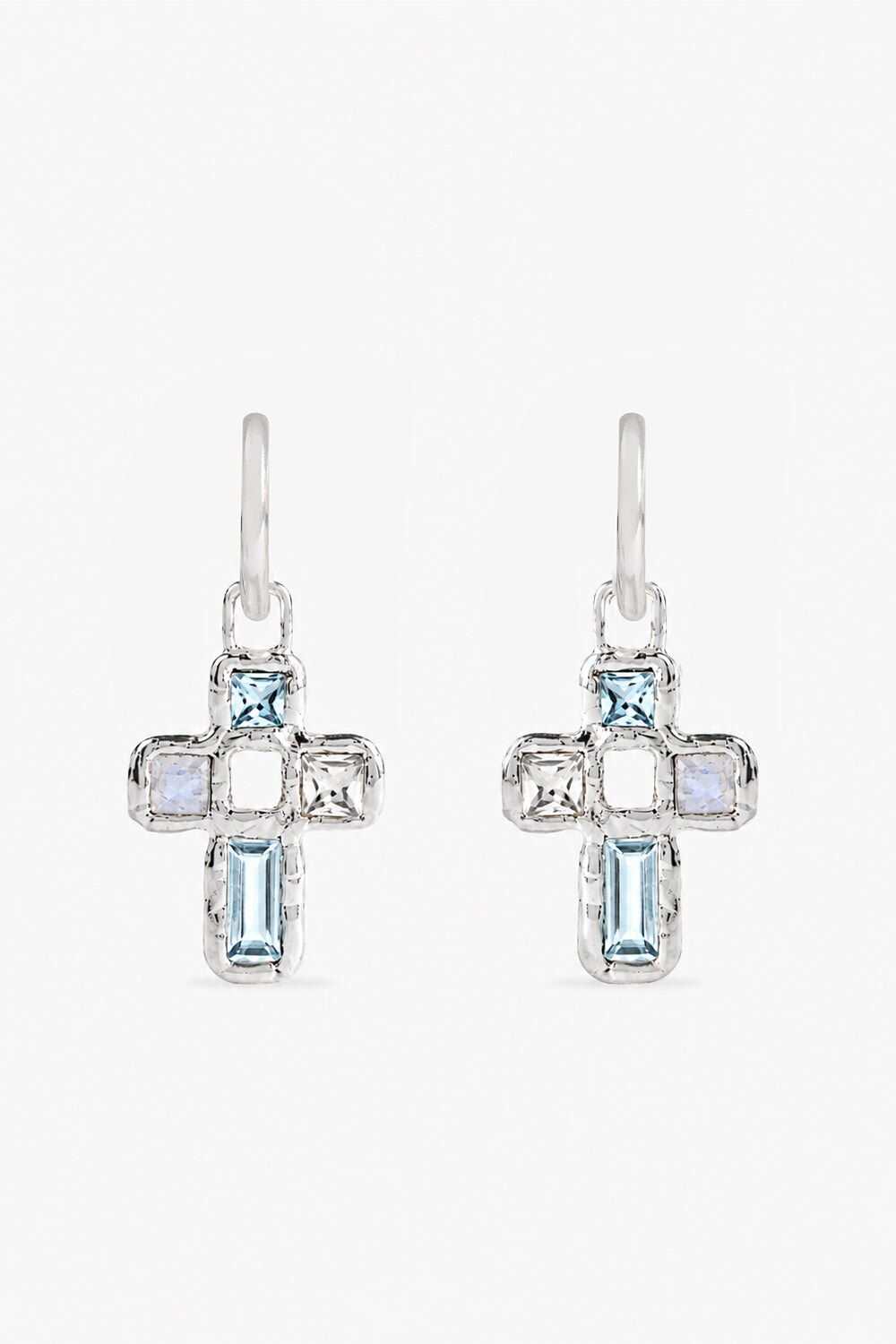 Cut Gems Cross Hoops