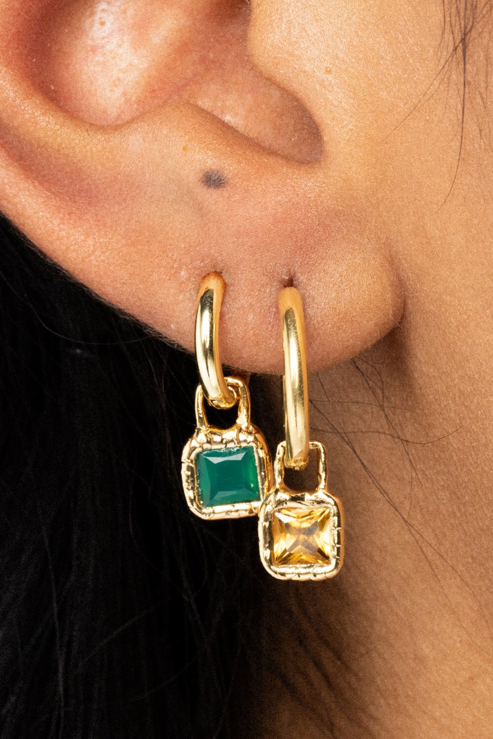 Cut Gems Hoops Green Agate