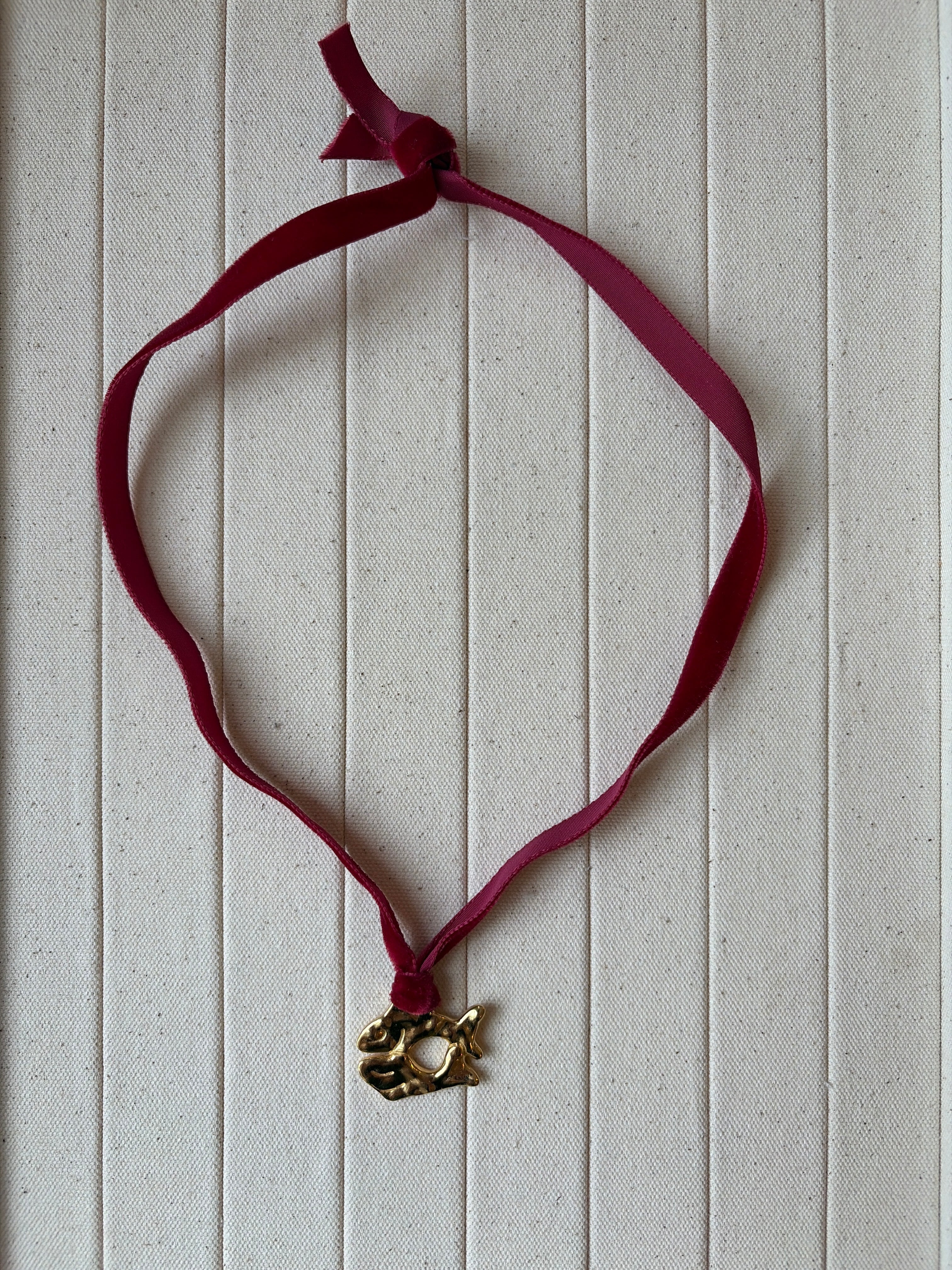 Fish Pendant on Velvet Tie