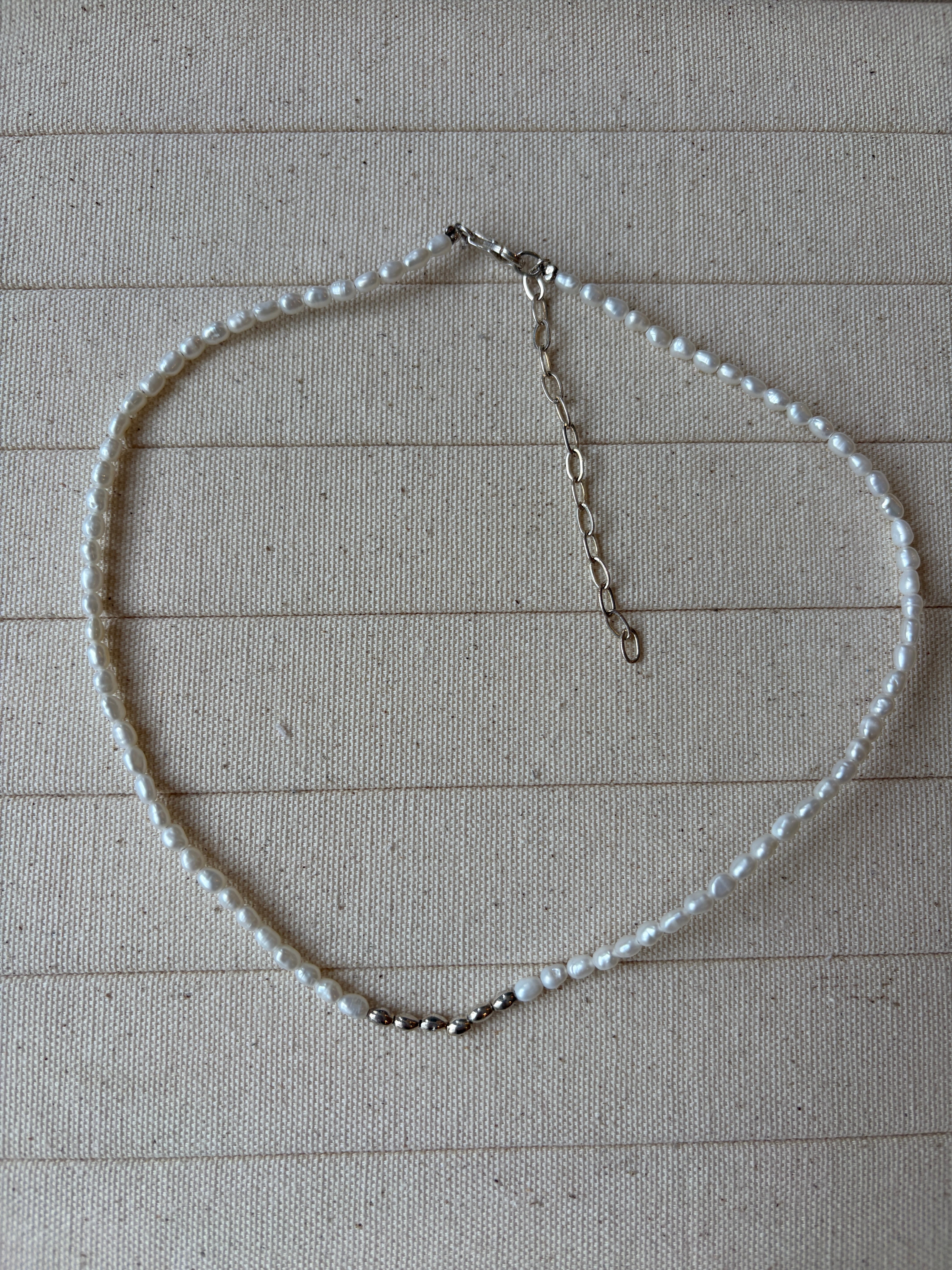 Freshwater Pearl Necklace Silver Bead
