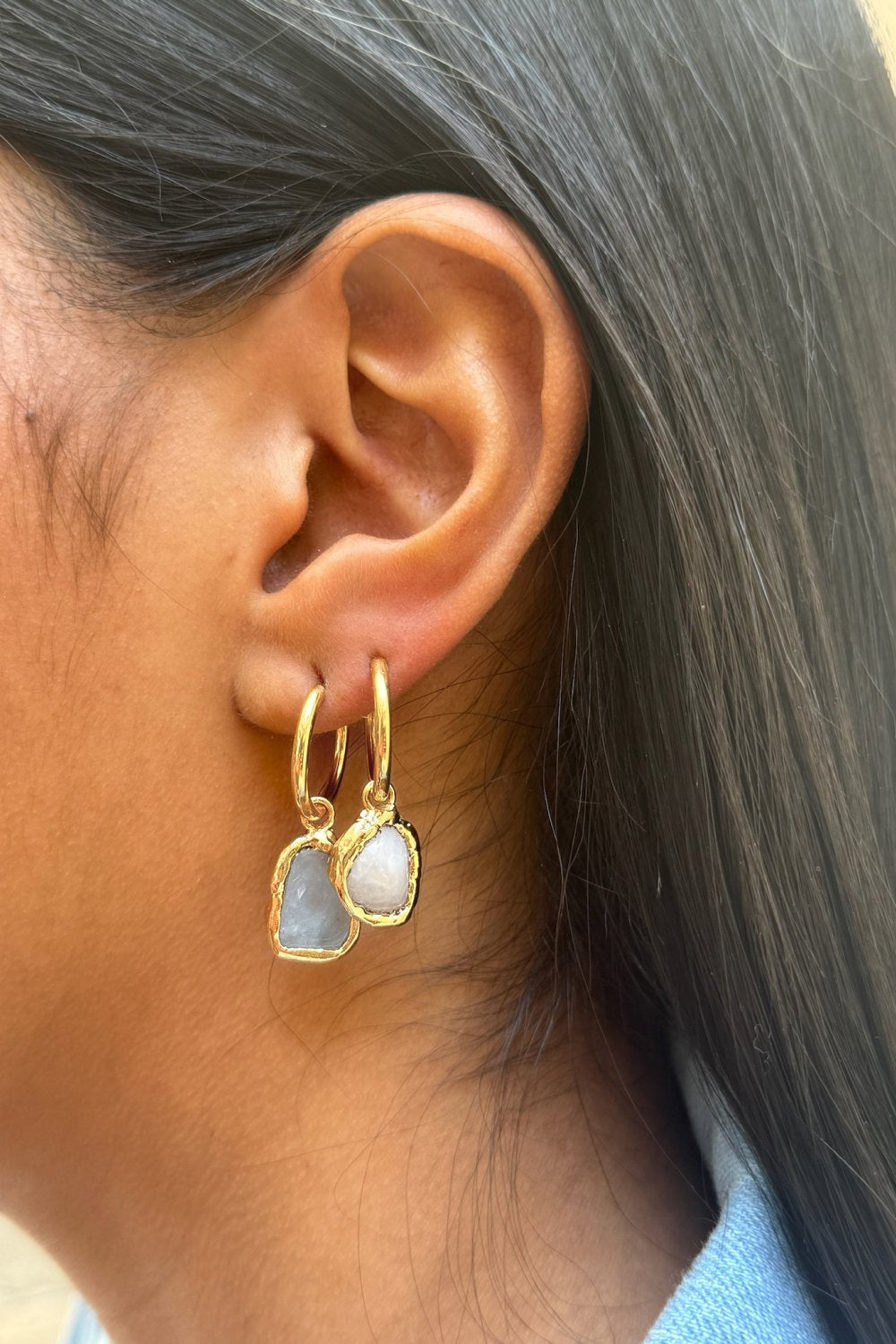 Gemstone Charm Hoops in Gold