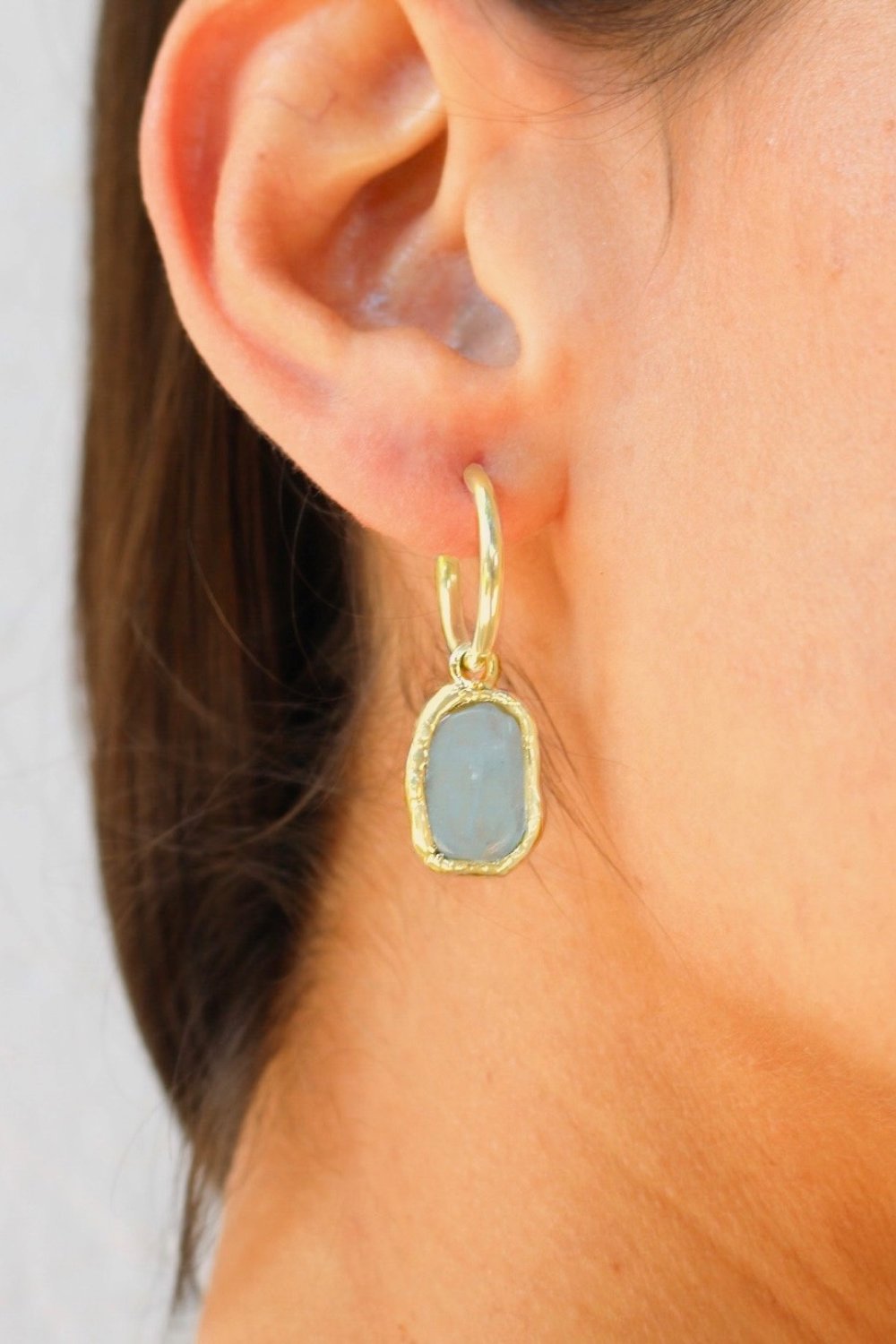 Gemstone Charm Hoops in Gold