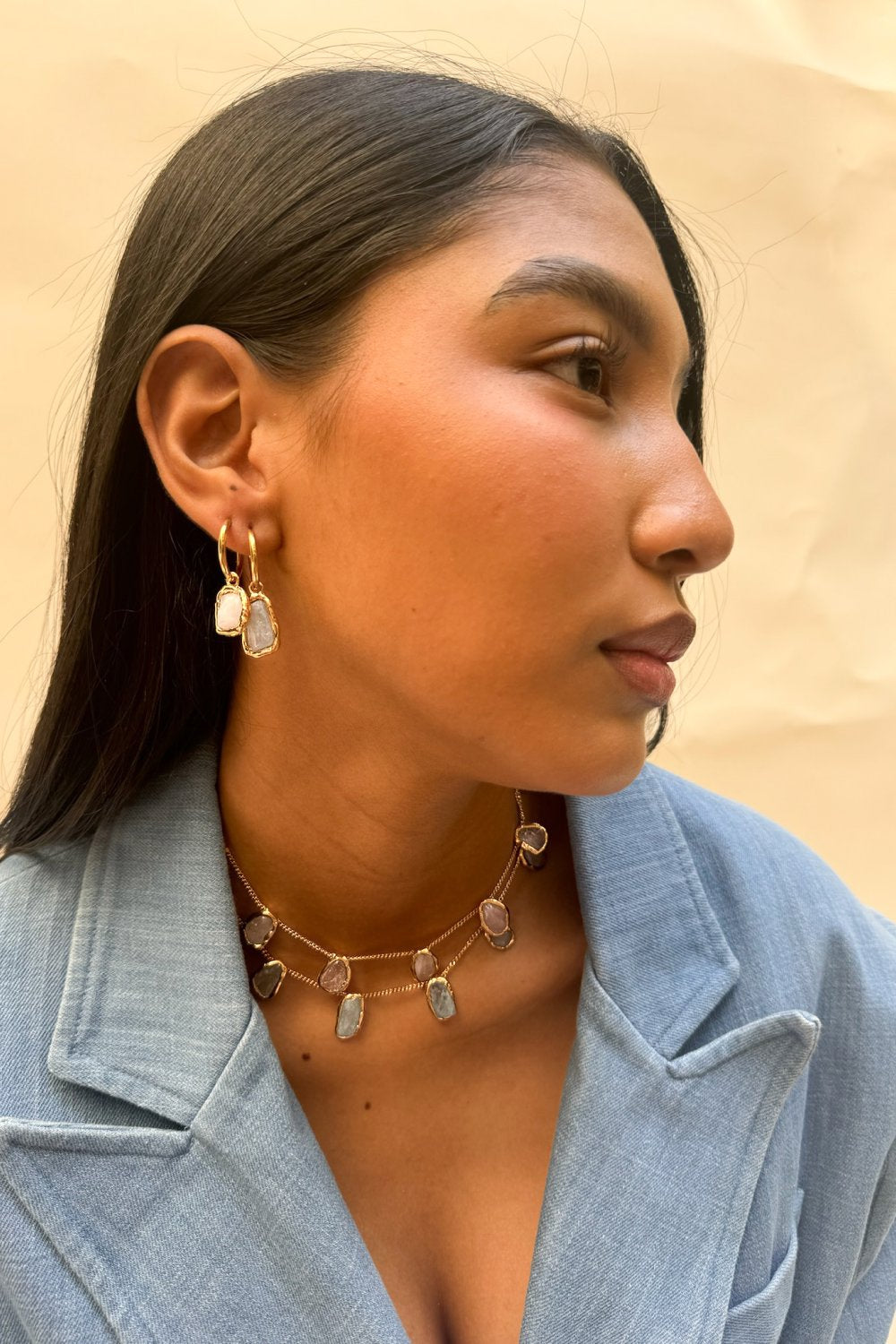 Gemstone Charm Hoops in Gold