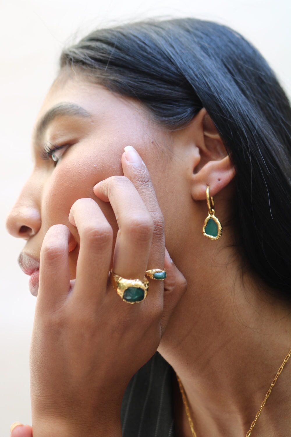 Gemstone Charm Hoops Jade