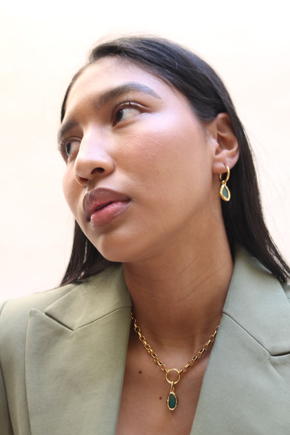 Gemstone Charm Hoops Jade