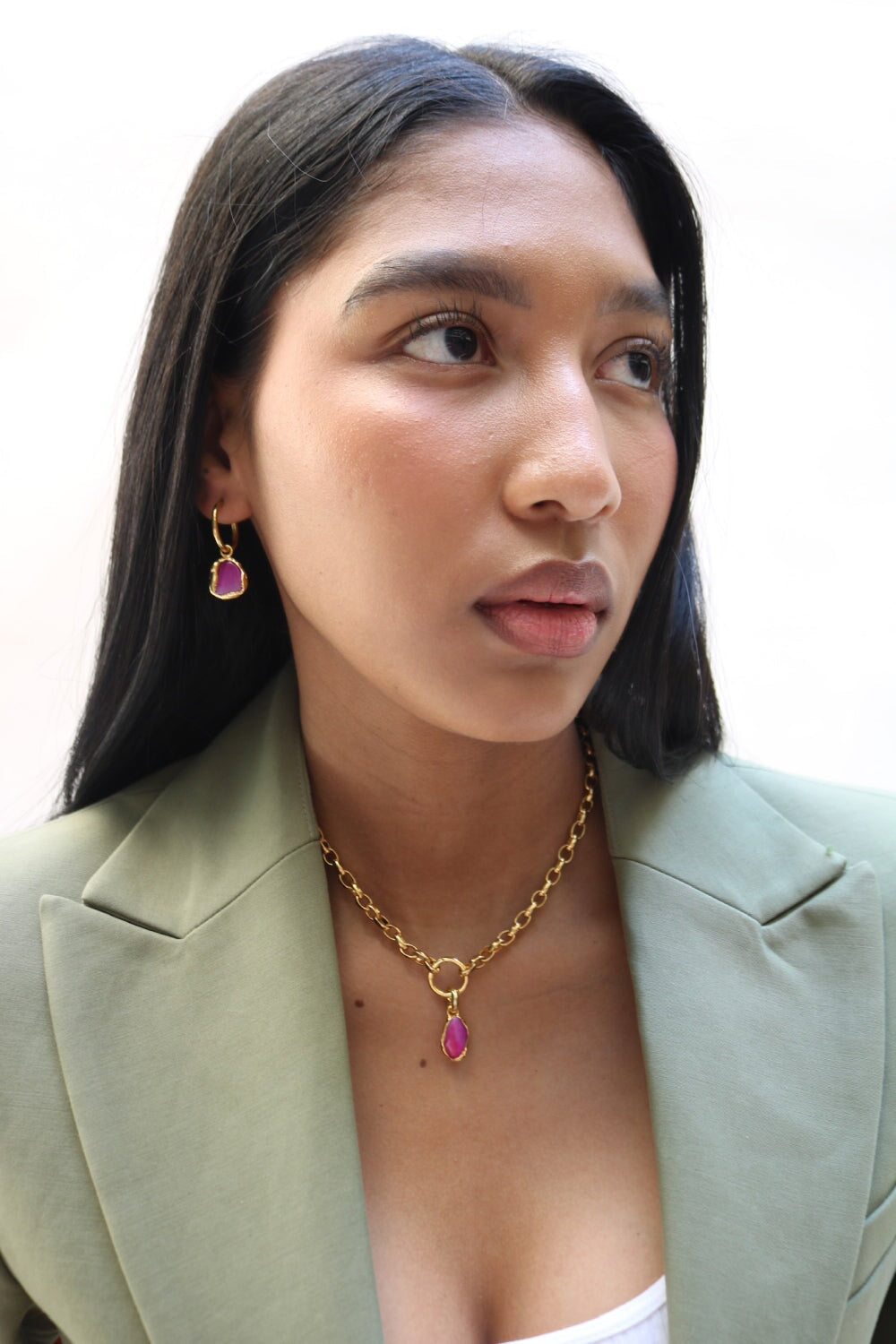 Gemstone Charm Hoops Pink Agate