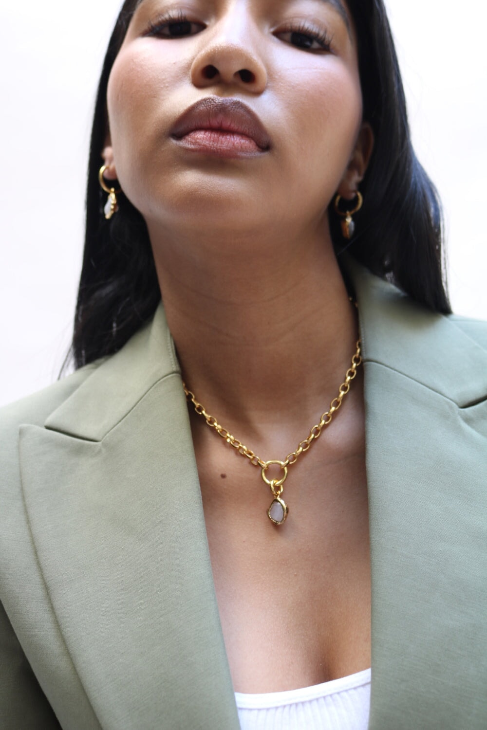 Gemstone Charm Hoops Quartz