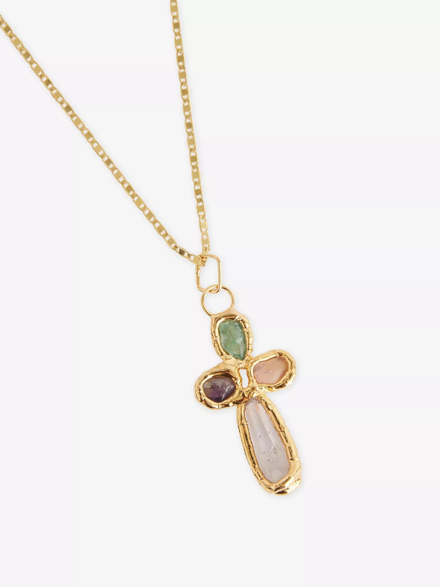 Gemstone Cross Charm in Gold