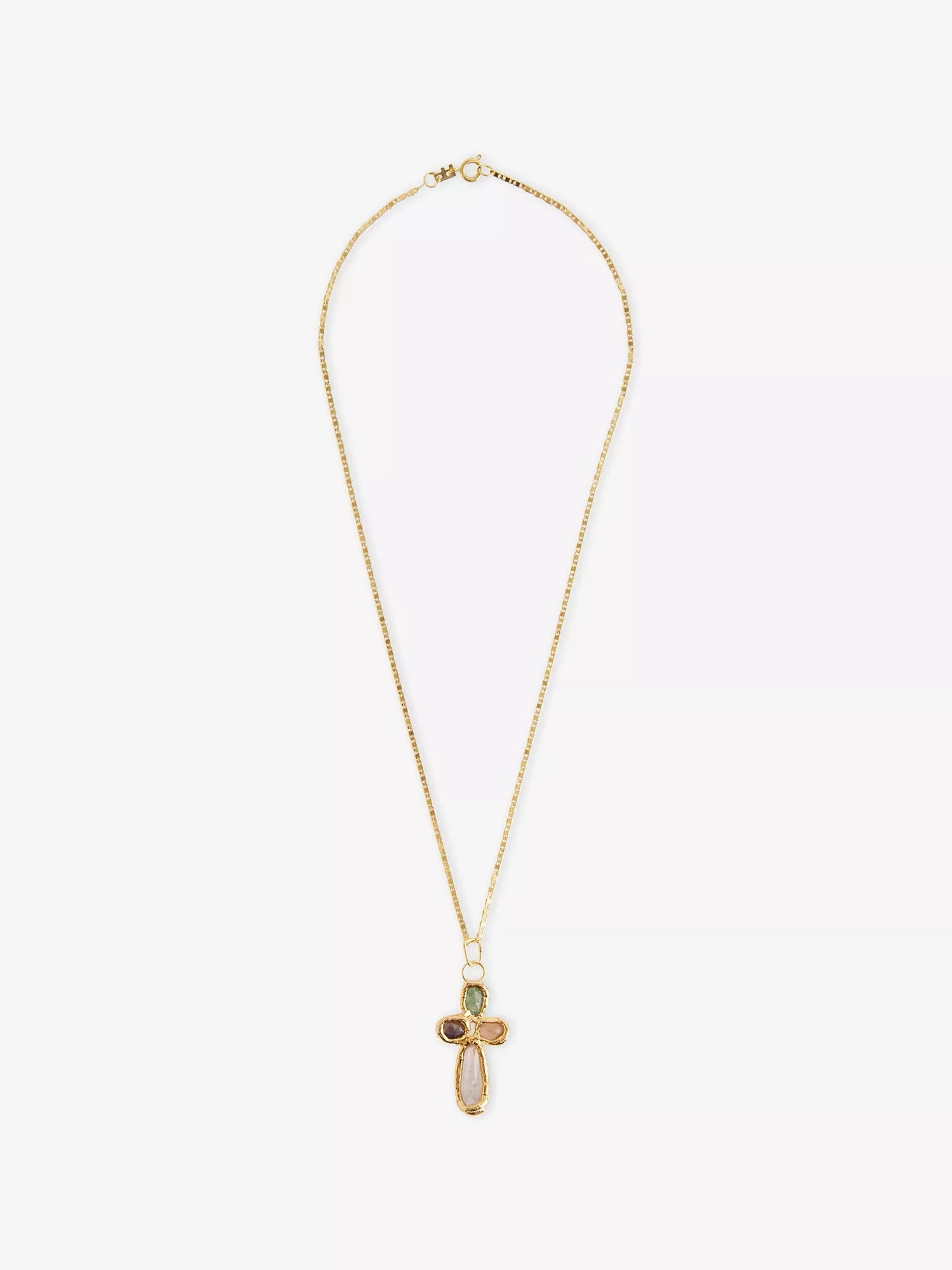 Gemstone Cross Charm in Gold
