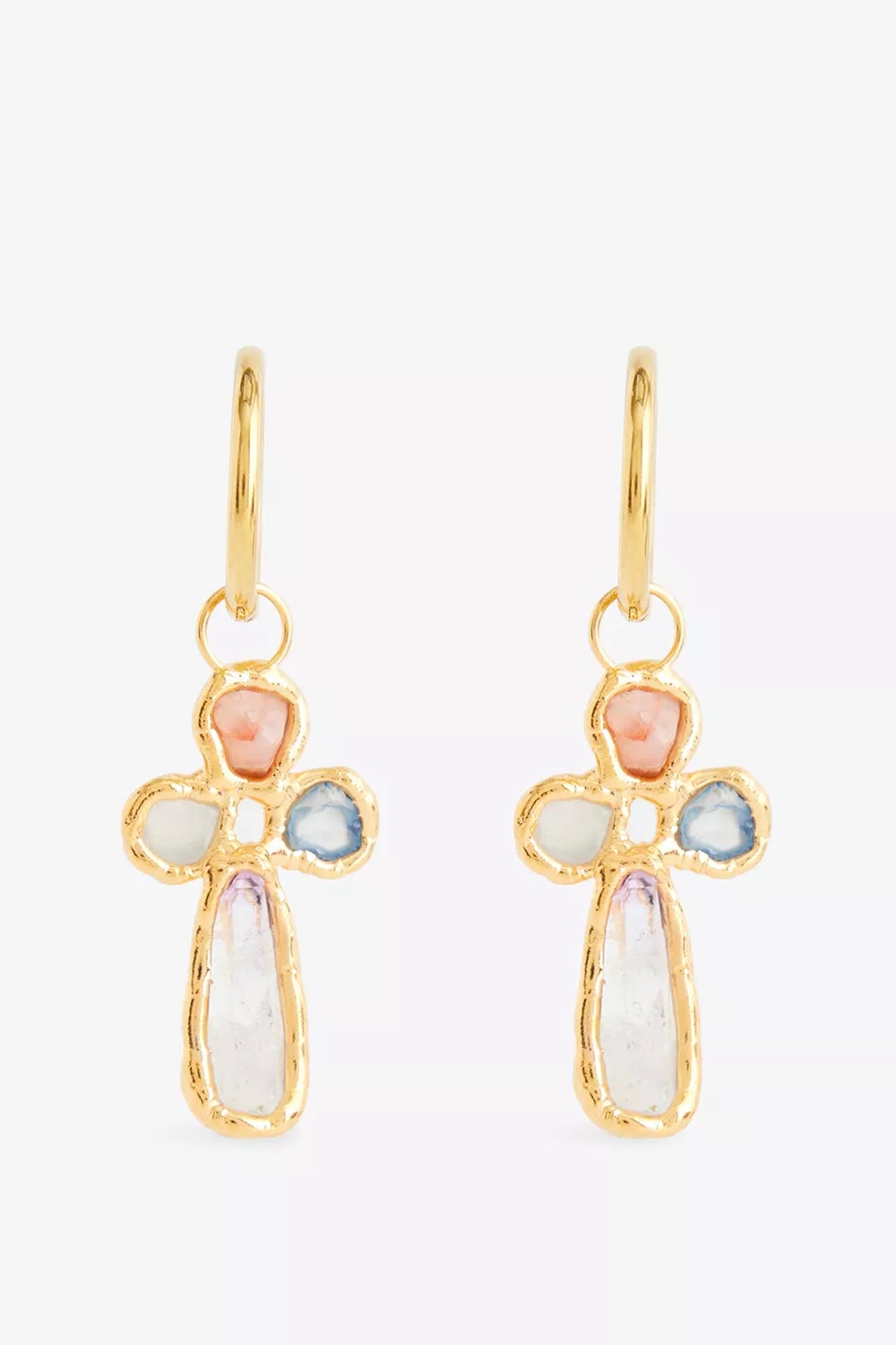 Gemstone Cross Hoops in Gold