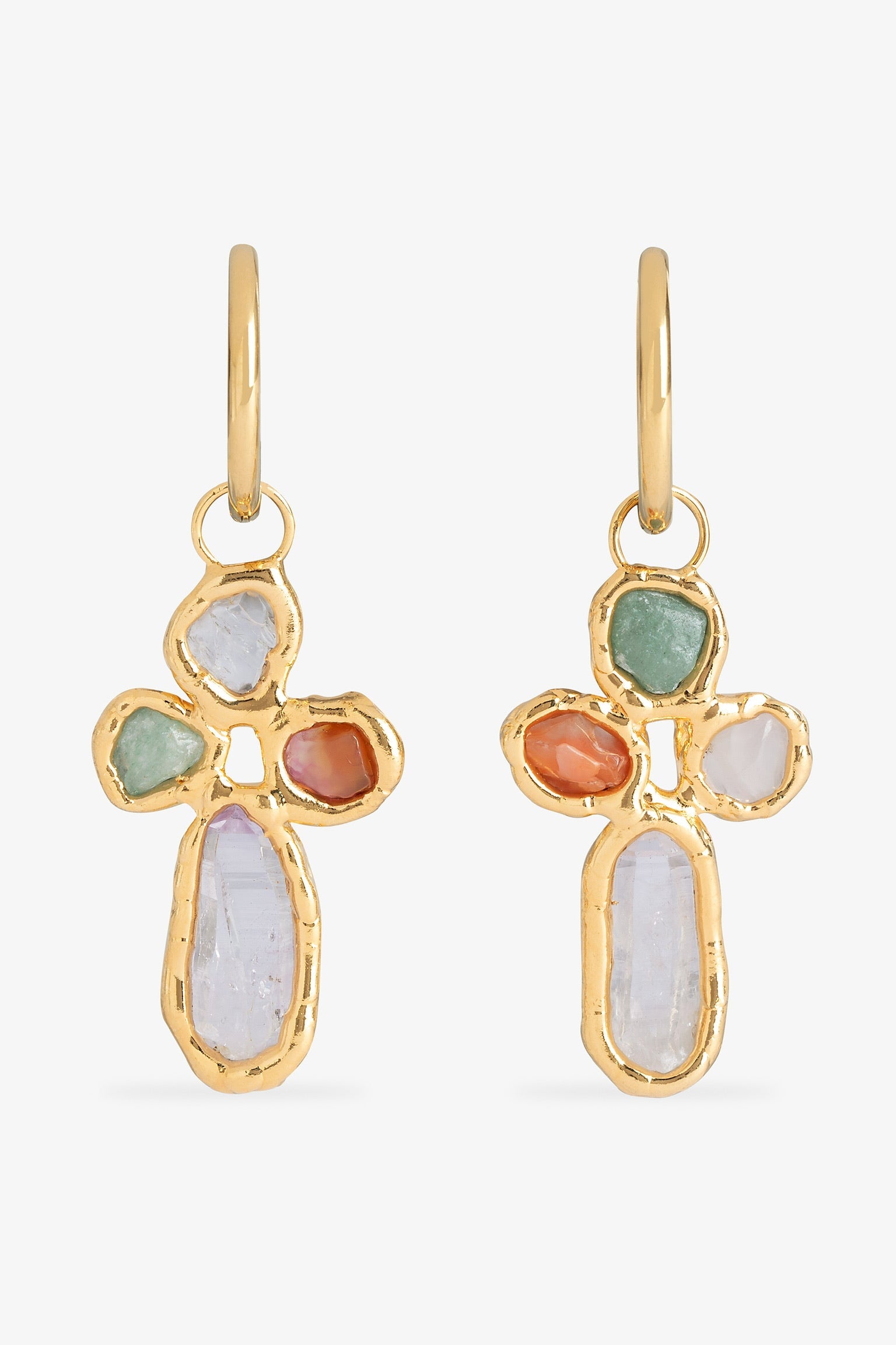 Gemstone Cross Hoops in Gold