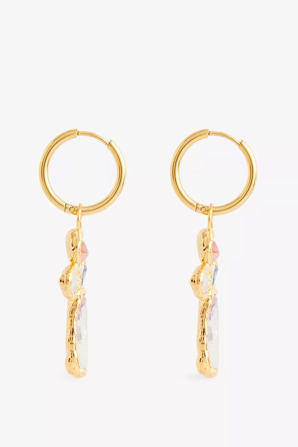 Rainbow Cross Hoops in Gold