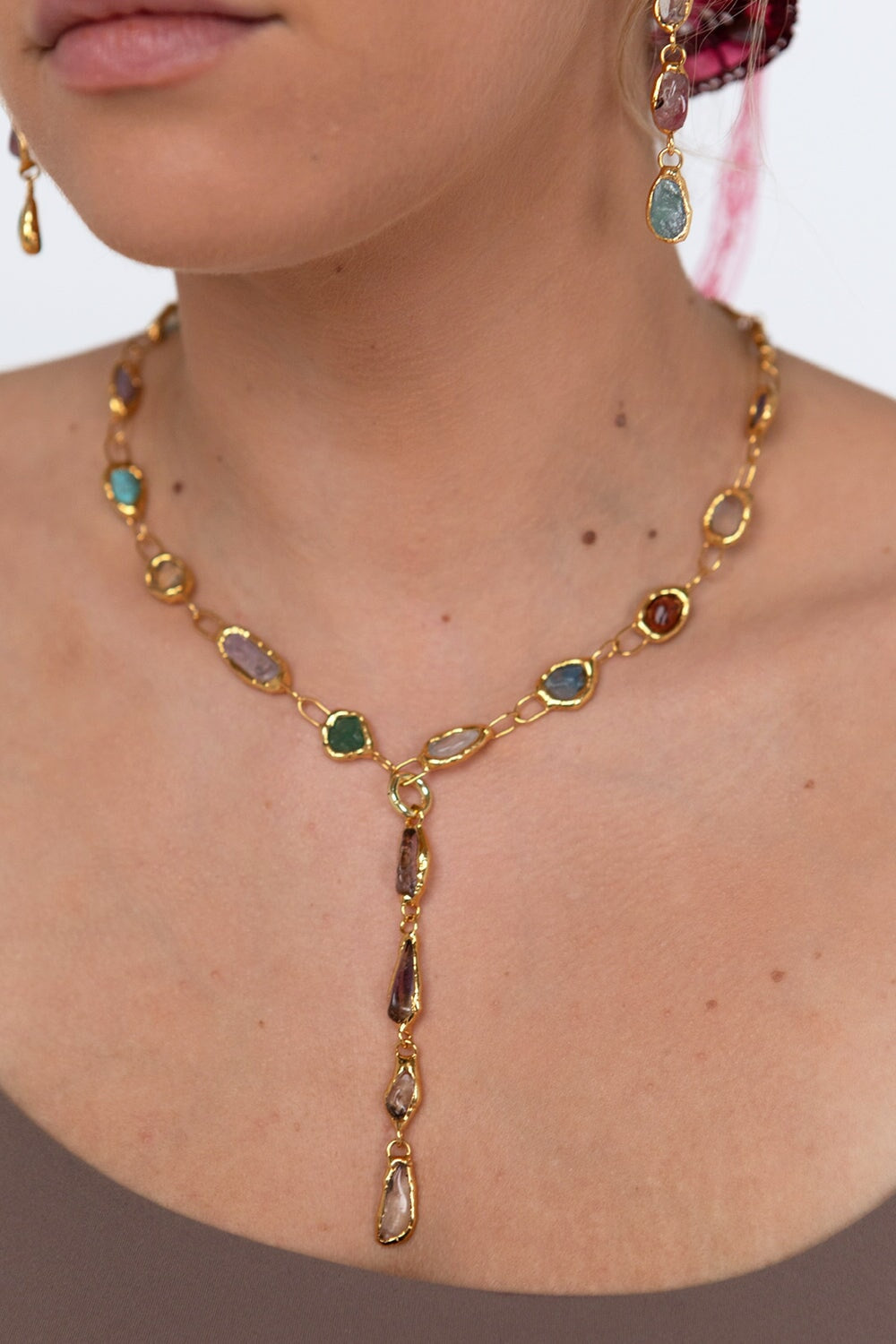 Gemstone Drop Charm in Gold