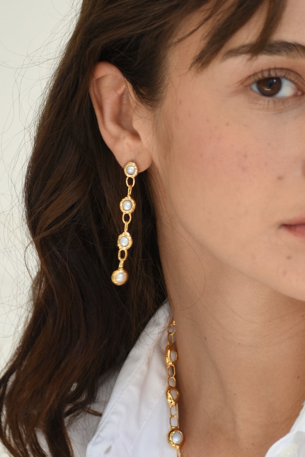 Gold Pearl Drop Earrings