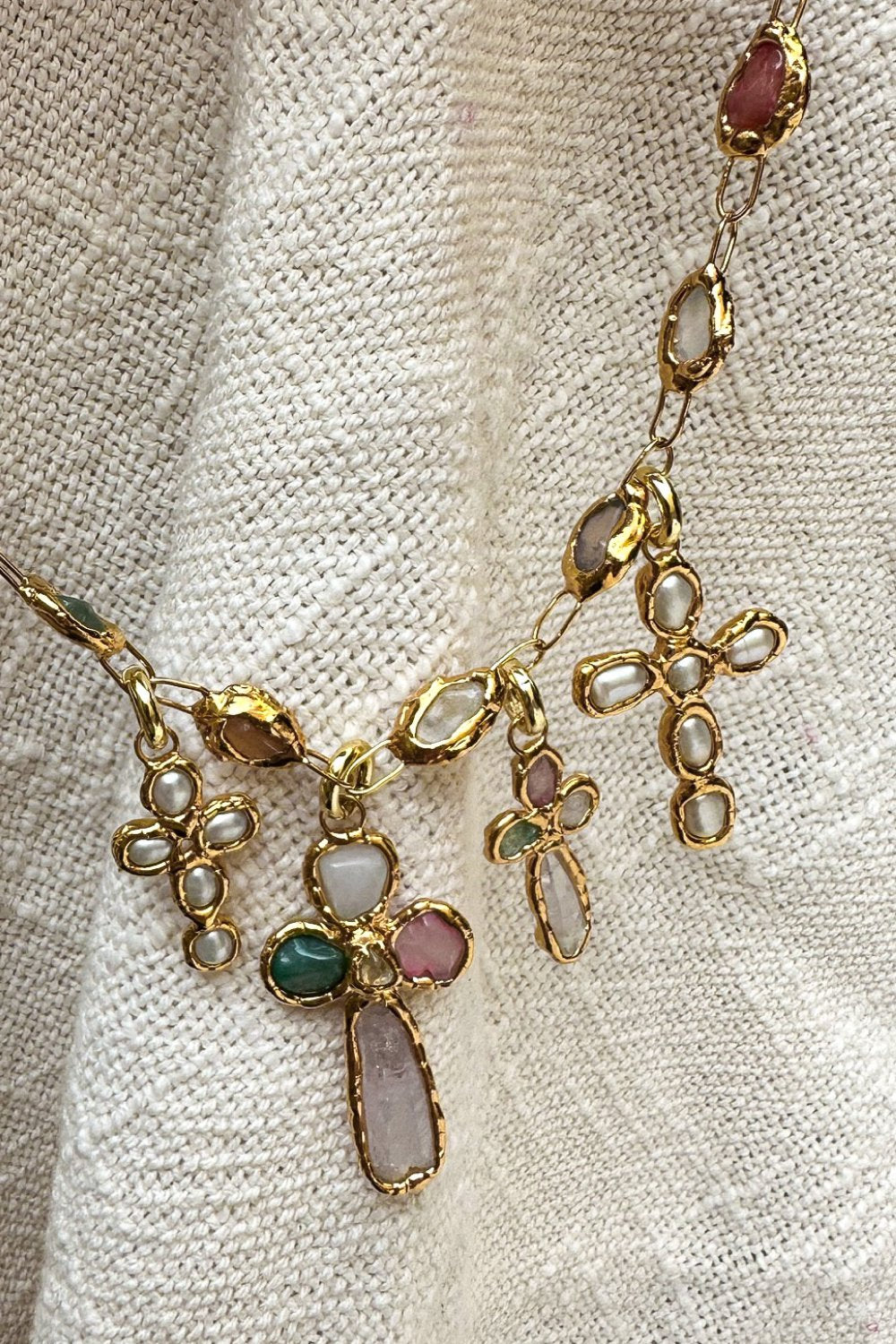 Grande Gemstone Cross Charm in Gold