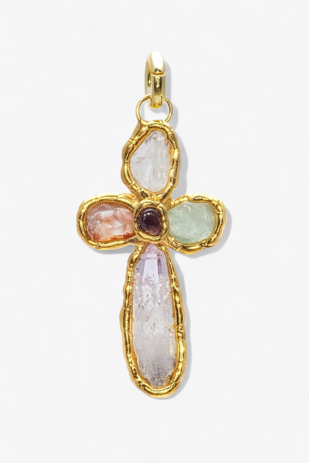 Grande Gemstone Cross Charm in Gold
