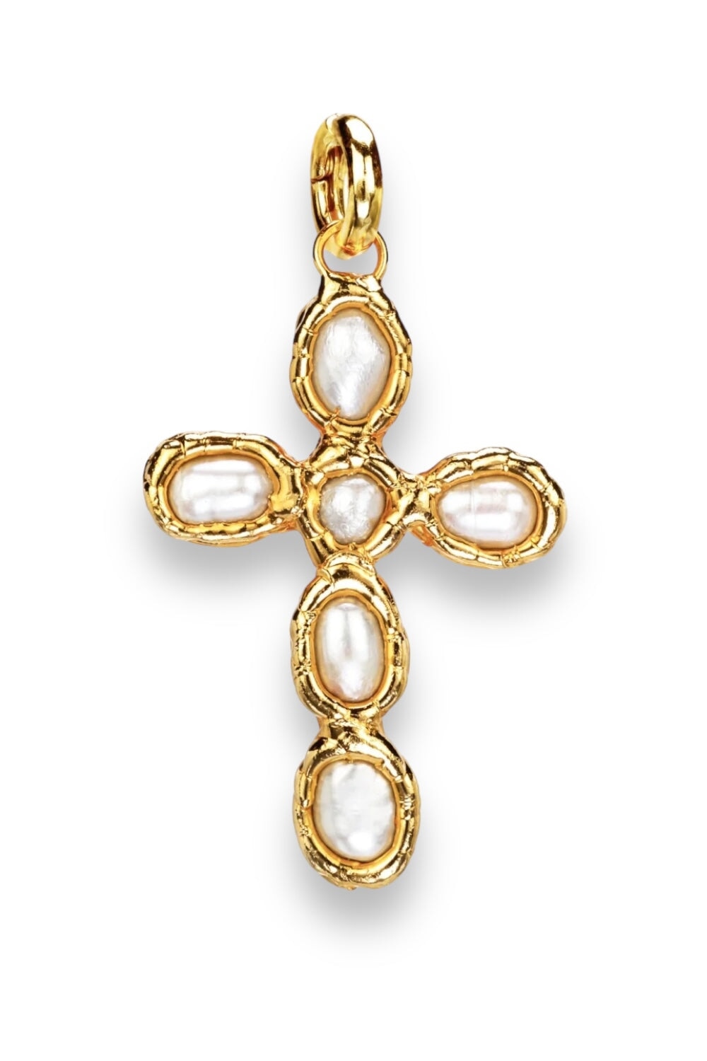 Grande Pearl Cross Charm in Gold Jewellery Tea & Tequila