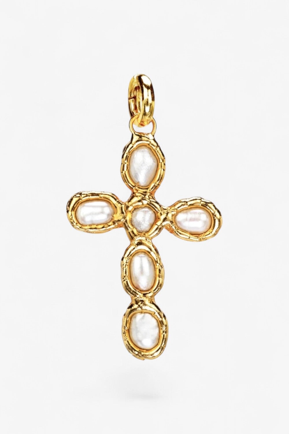 Grande Pearl Cross Charm in Gold