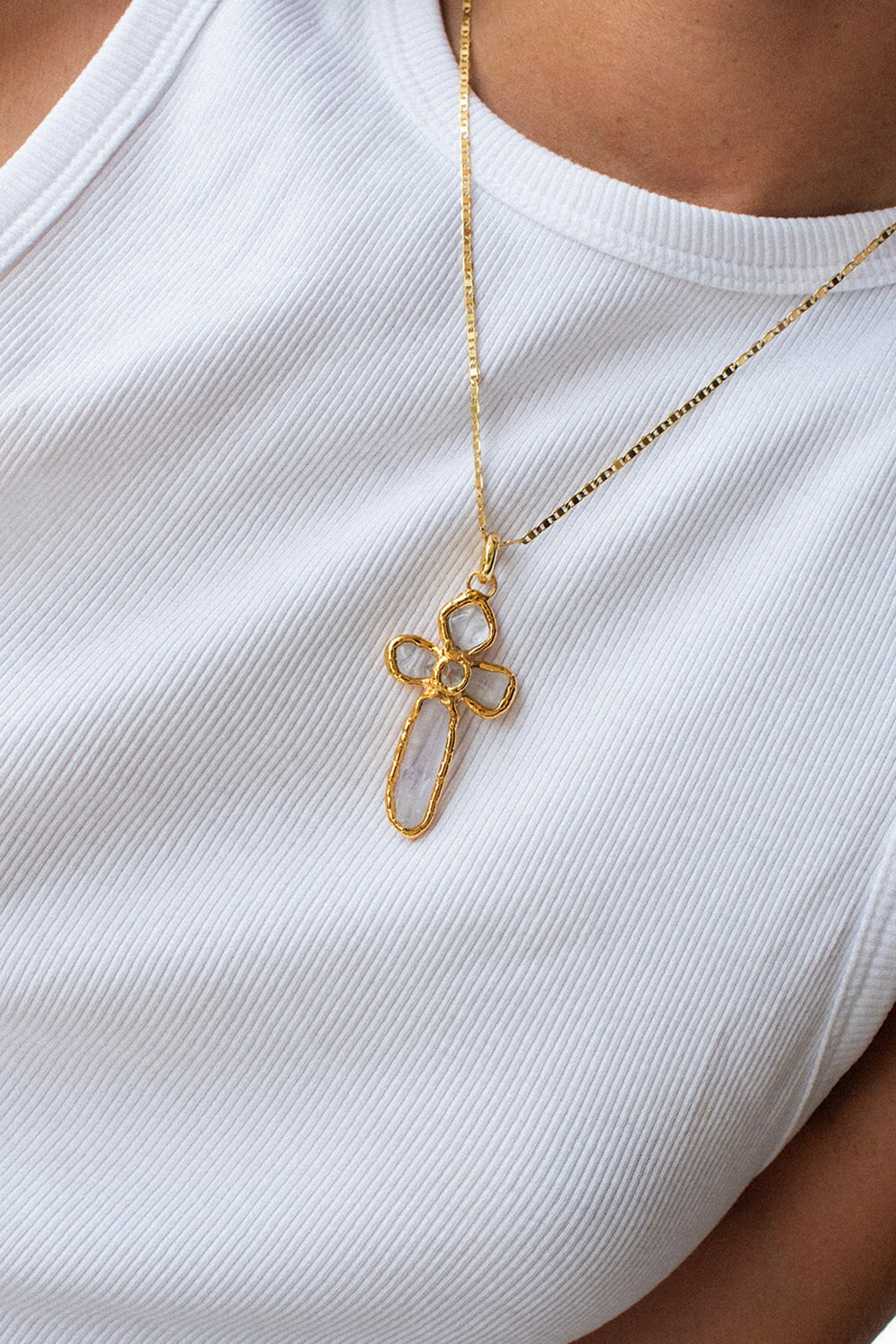 Quartz Cross Pendant in Gold