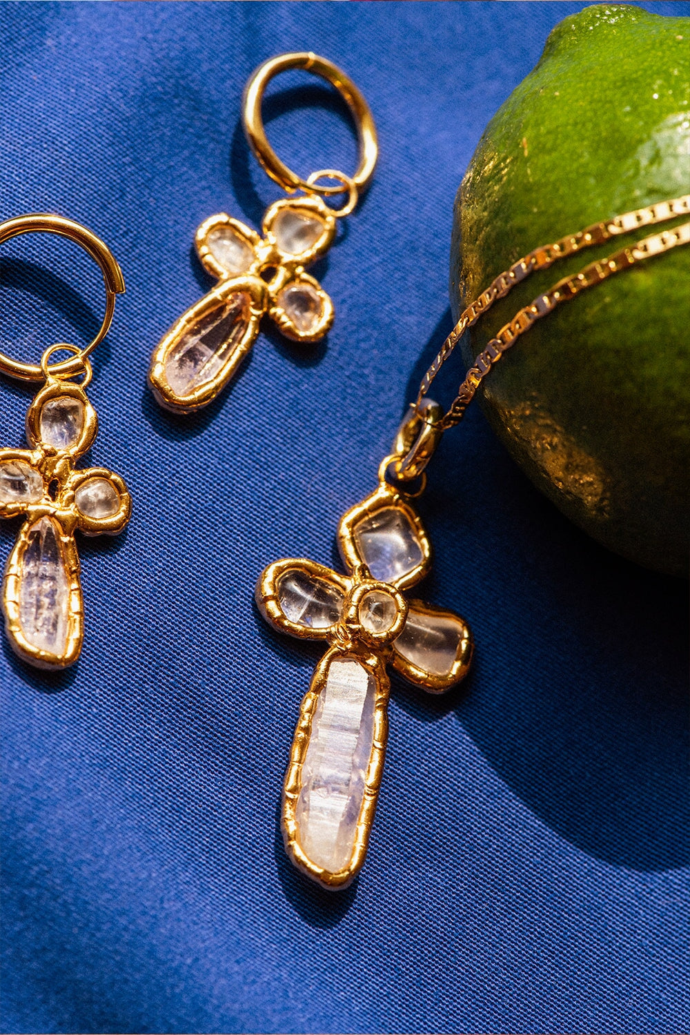 Quartz Cross Pendant in Gold