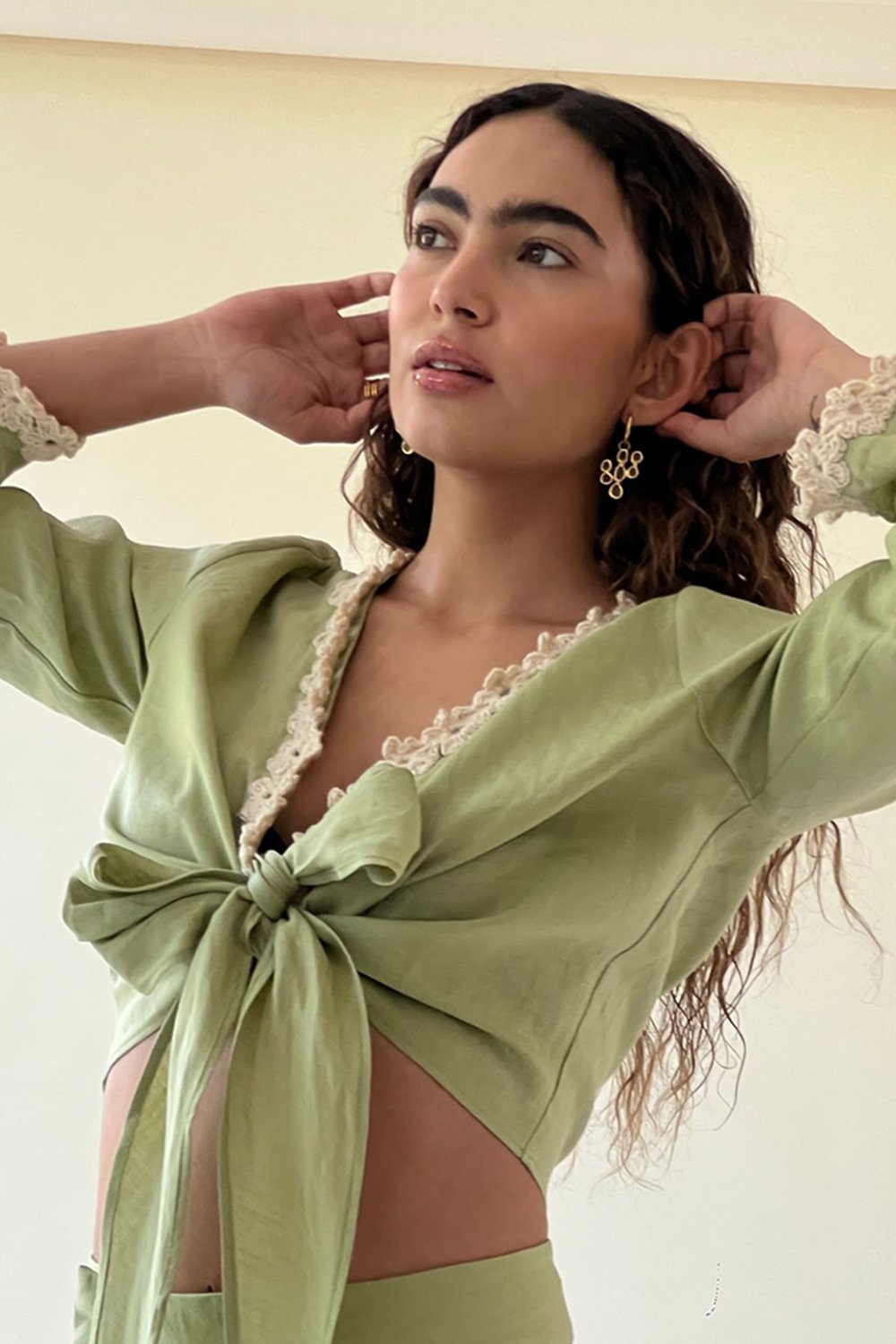 Jade Cactus Hoops in Gold