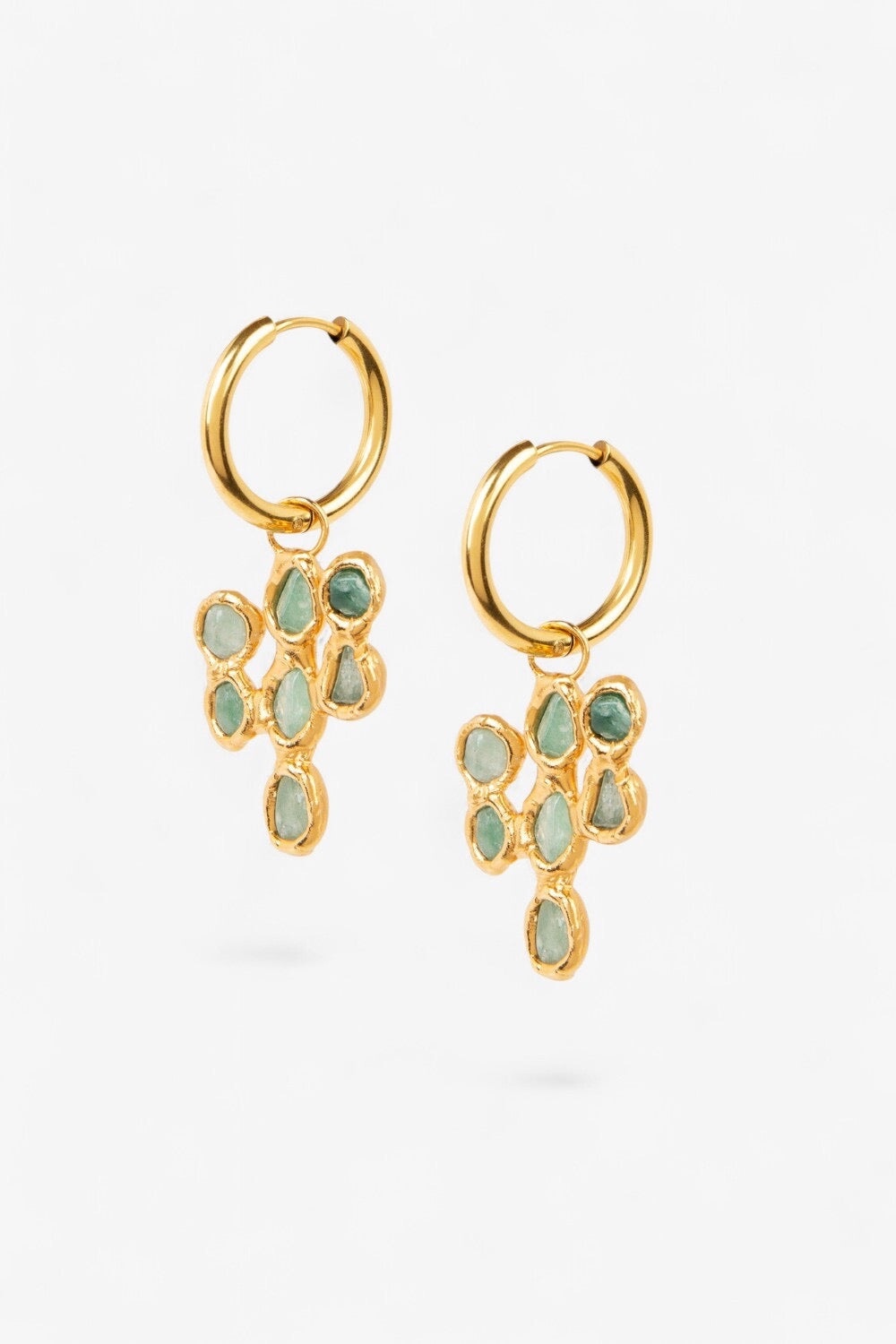 Jade Cactus Hoops in Gold