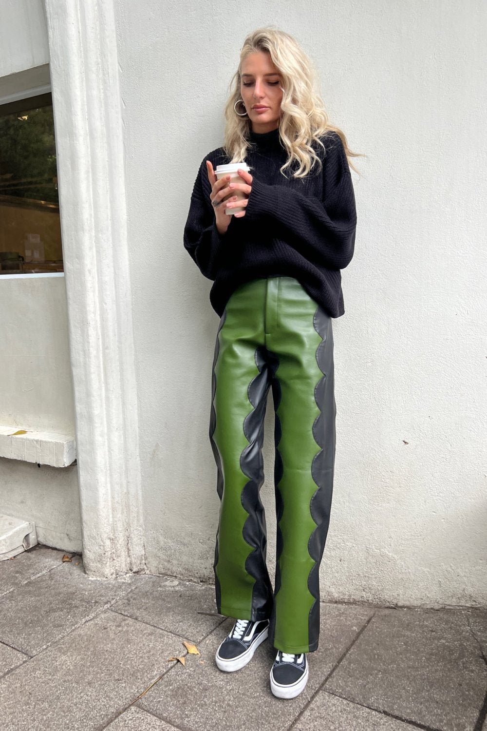 Khaki Scallop Trousers In Cactus