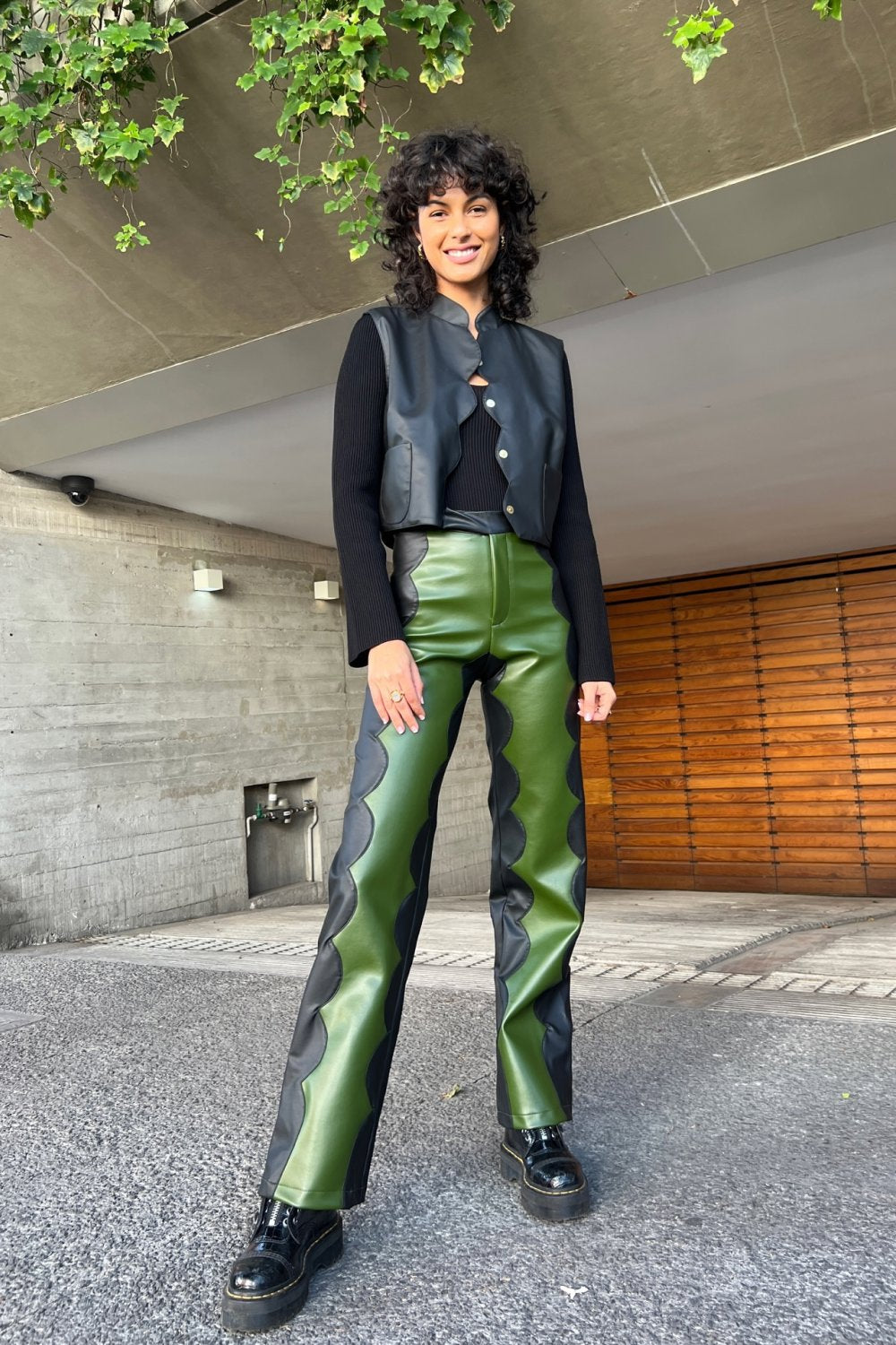 Khaki Scallop Trousers In Cactus