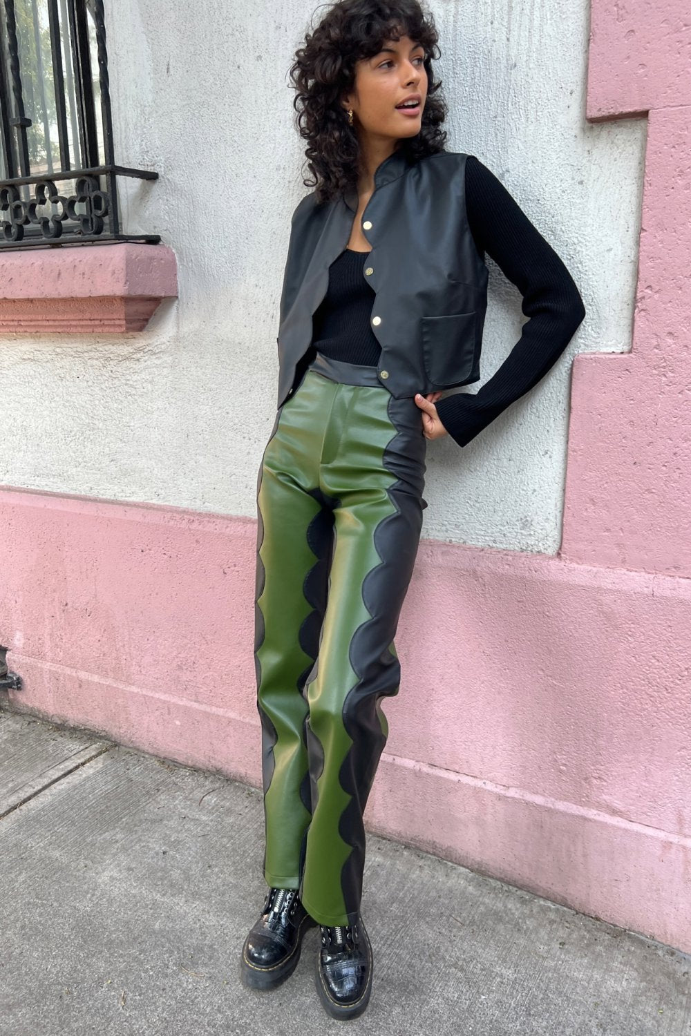 Khaki Scallop Trousers In Cactus