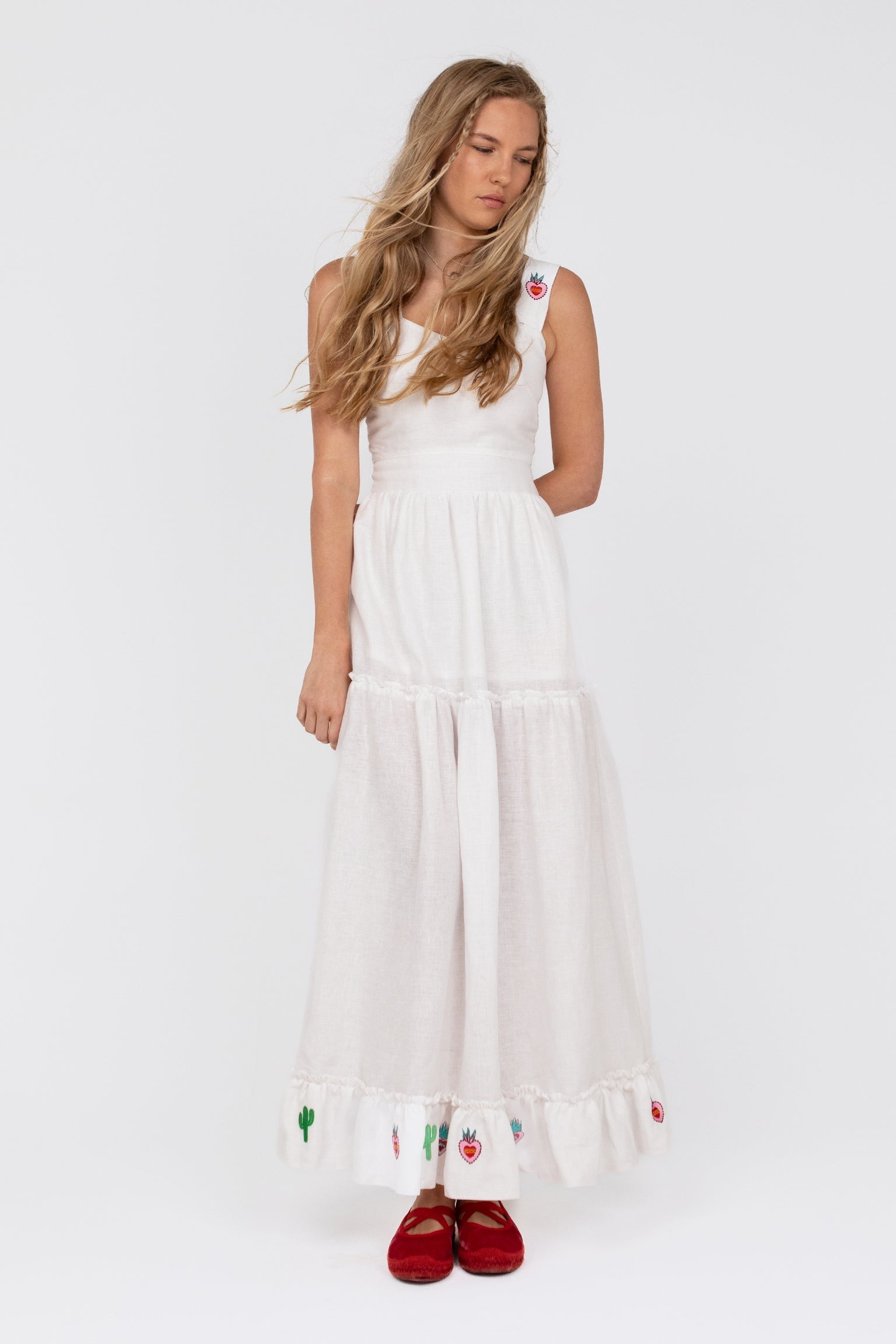 chinese dress ladies Empire Linen Tea Dress-Multi, Wildflower Trail main image 0