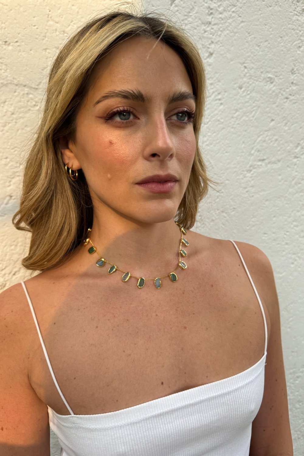 Mini Crystal Chain Necklace in Gold