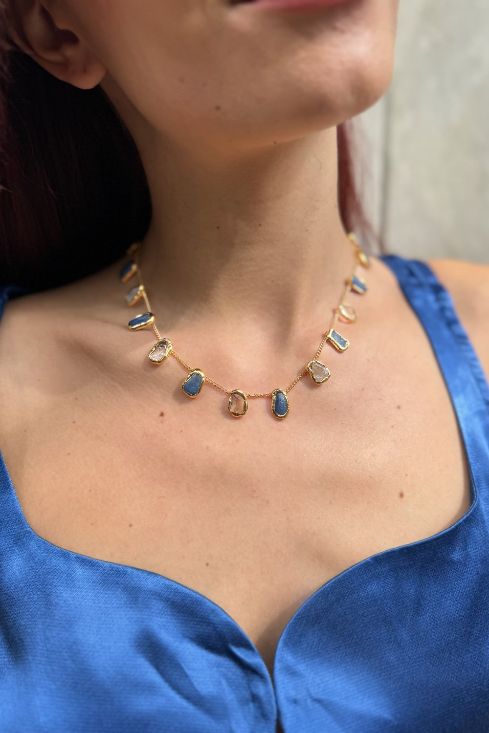 Mini Crystal Chain Necklace in Gold